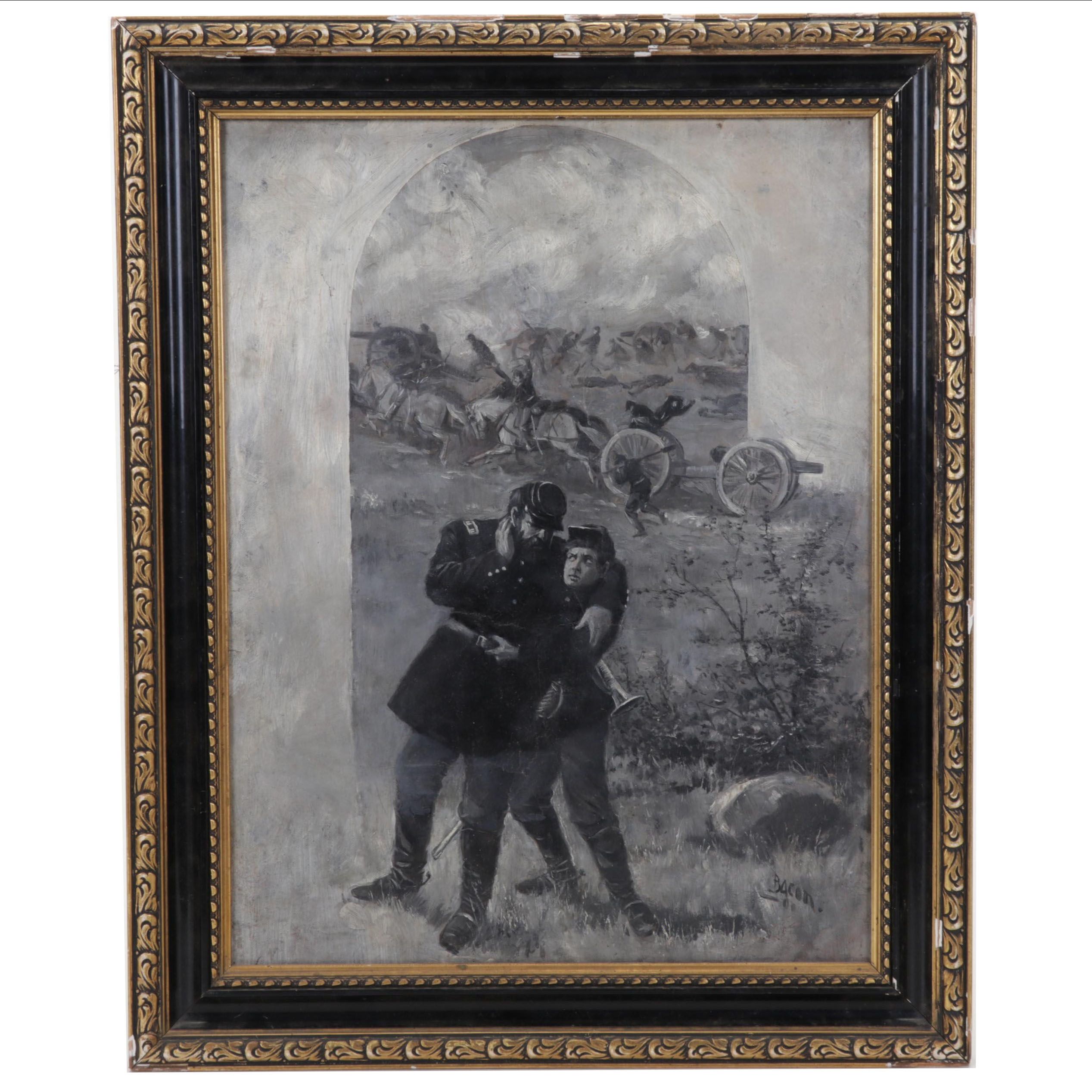 Portrait Oil Painting of Union Army Officer and Bugler, Circa 1909