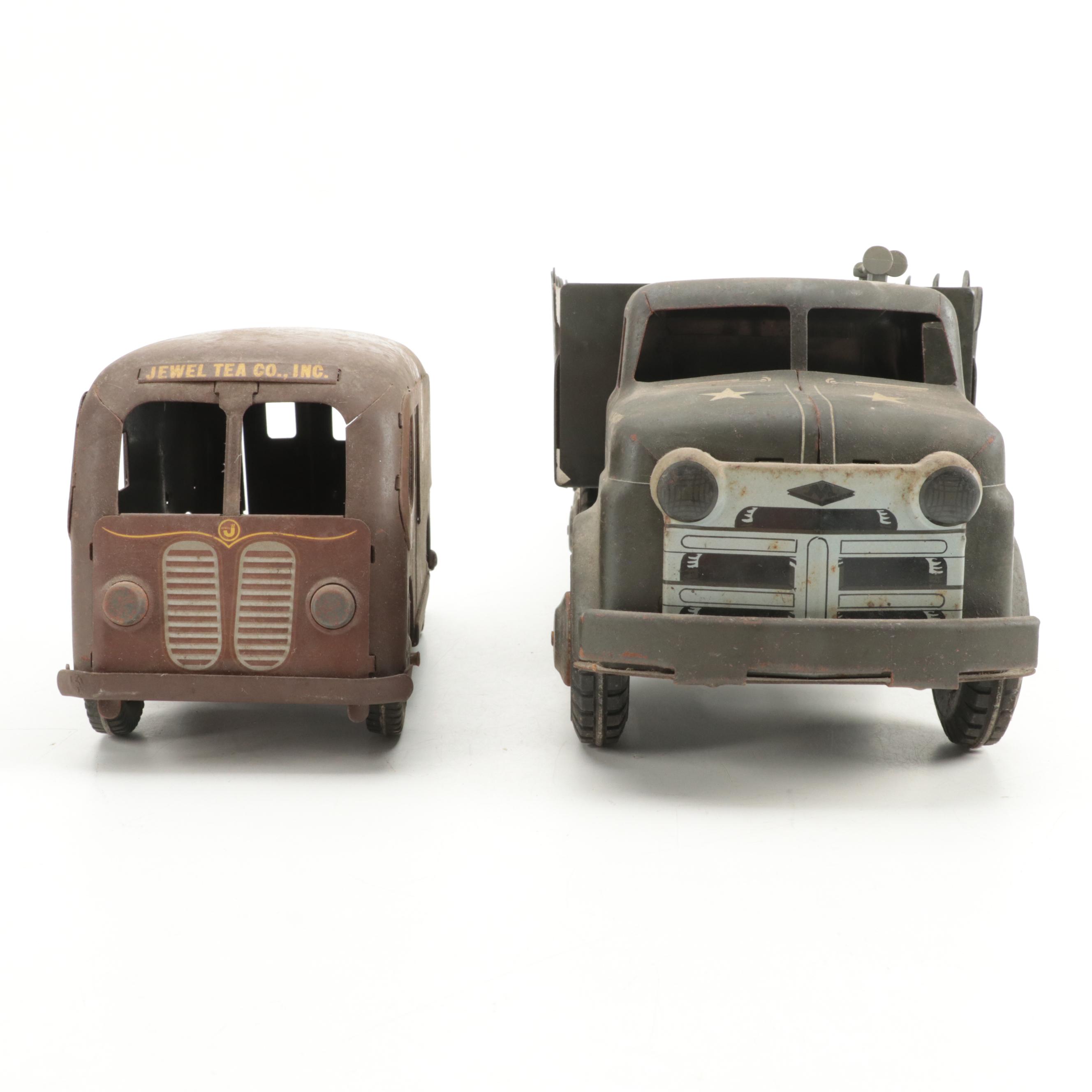 Lumar U. S. Army and Banner Jewel Tea Co. Metal Toy Trucks, Mid-20th Century