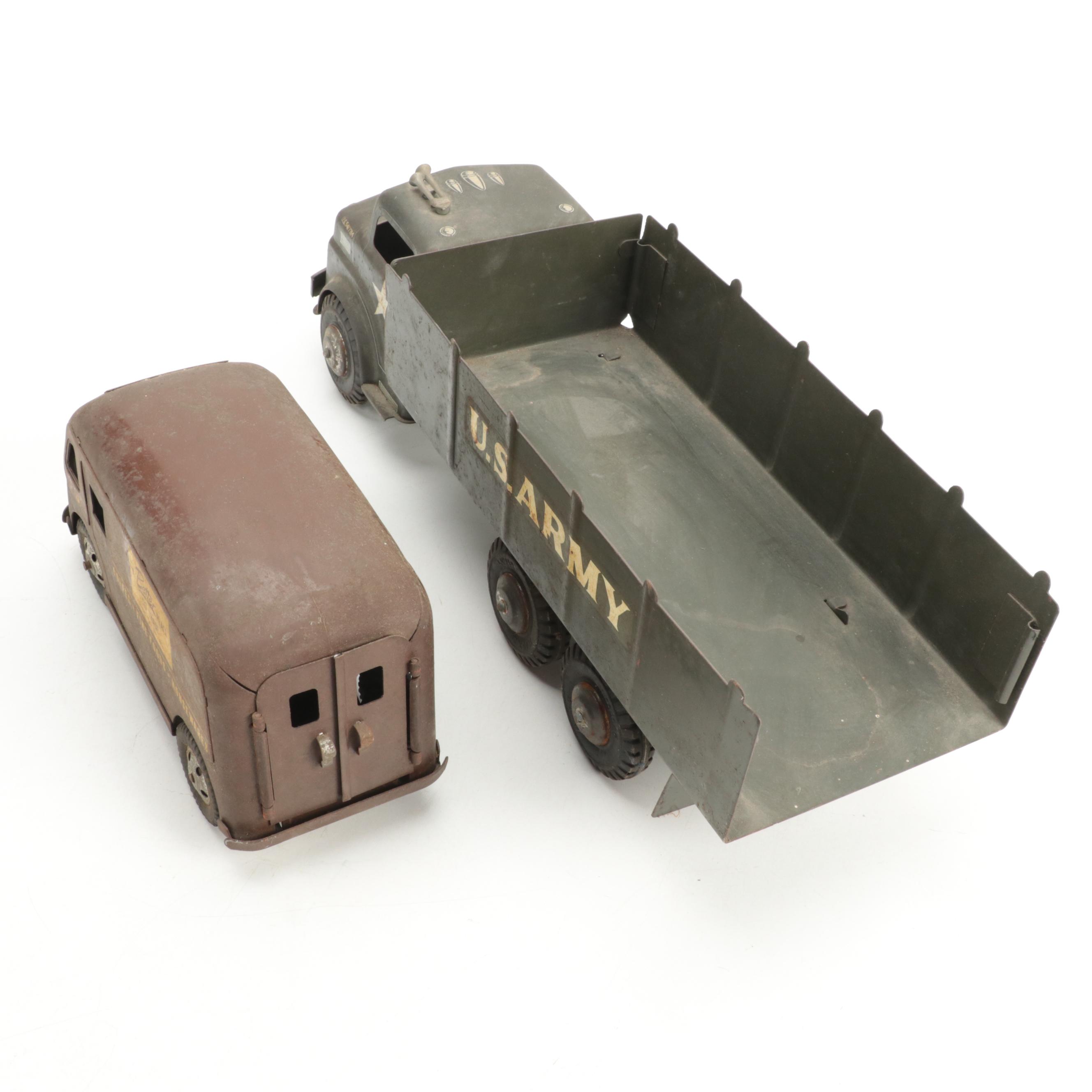 Lumar U. S. Army and Banner Jewel Tea Co. Metal Toy Trucks, Mid-20th Century