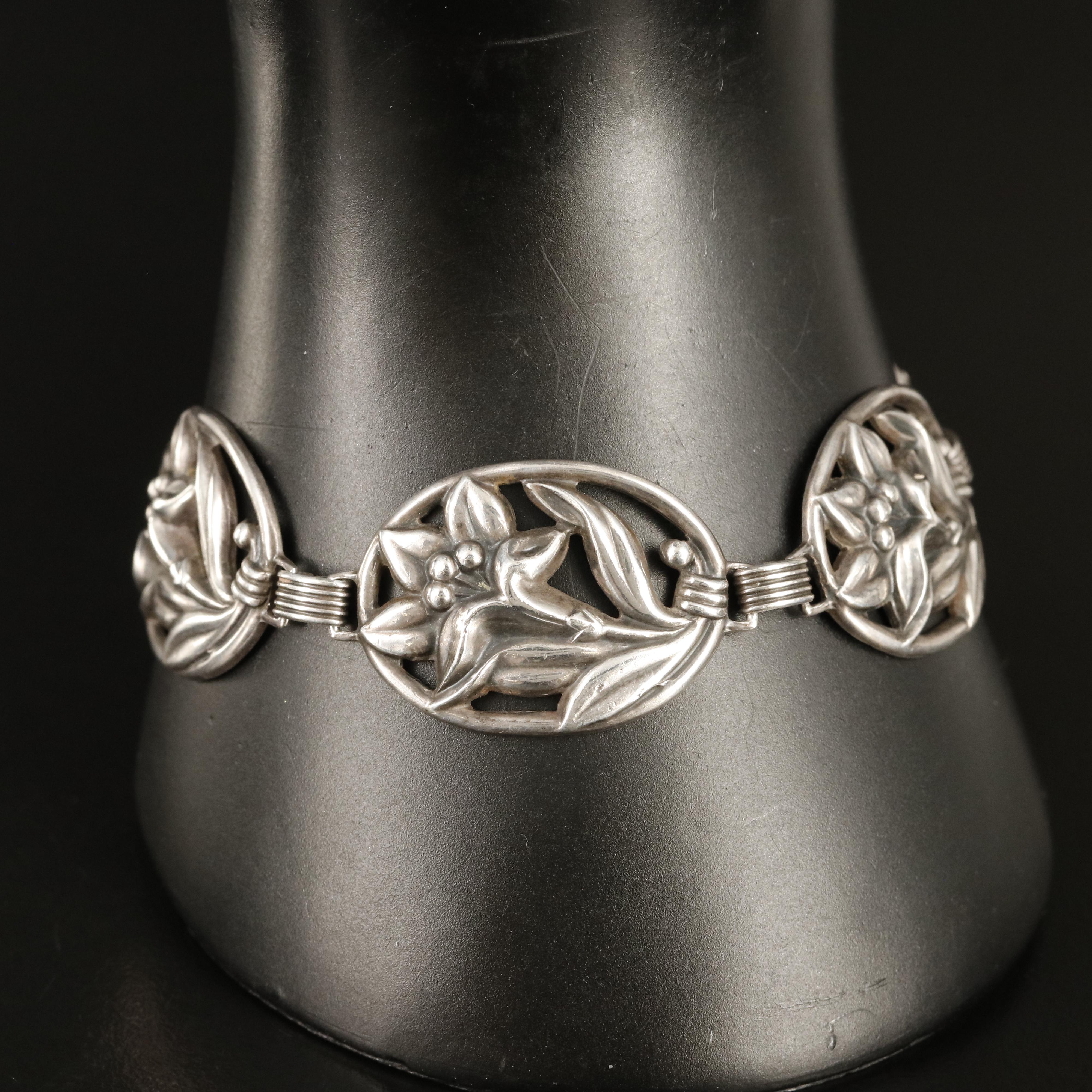 Danecraft Sterling Lily Flower Panel Bracelet