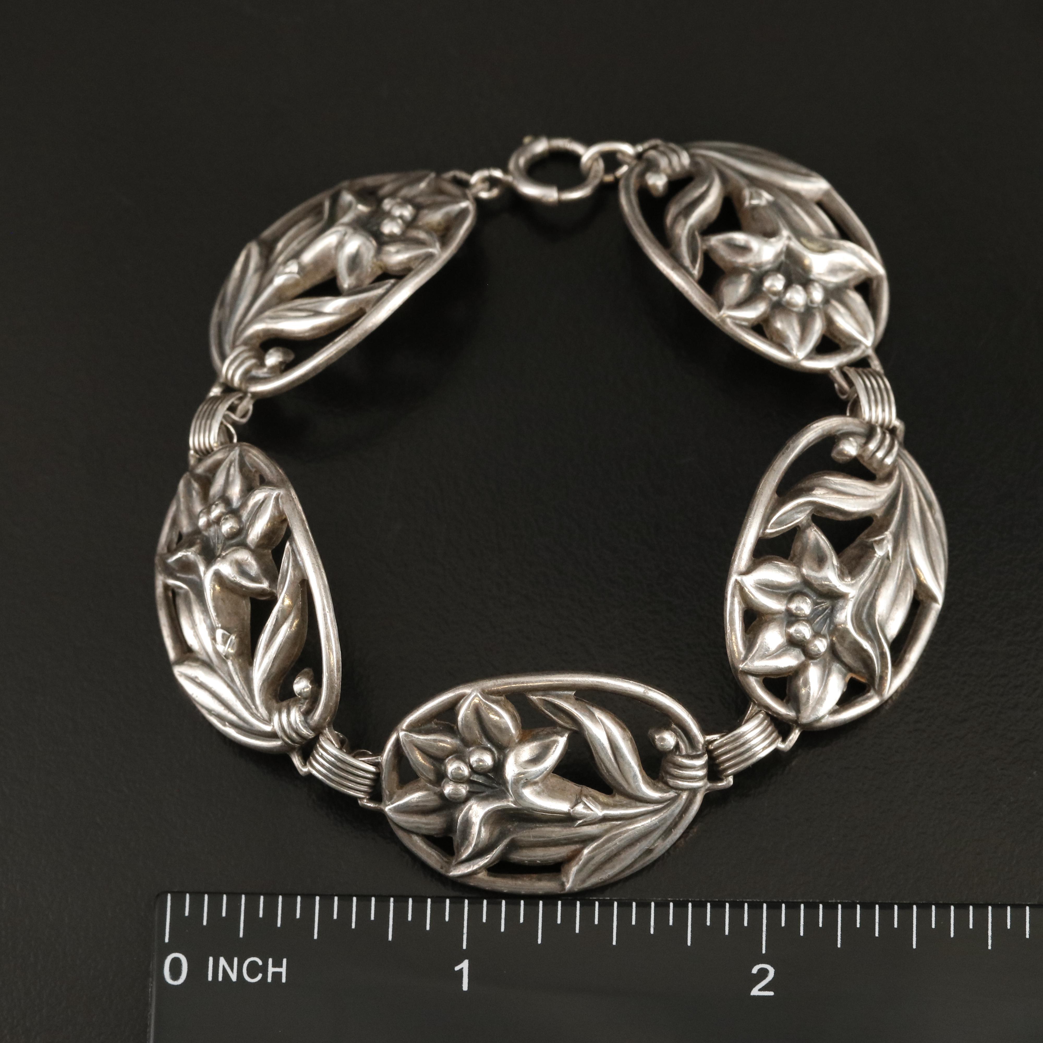 Danecraft Sterling Lily Flower Panel Bracelet