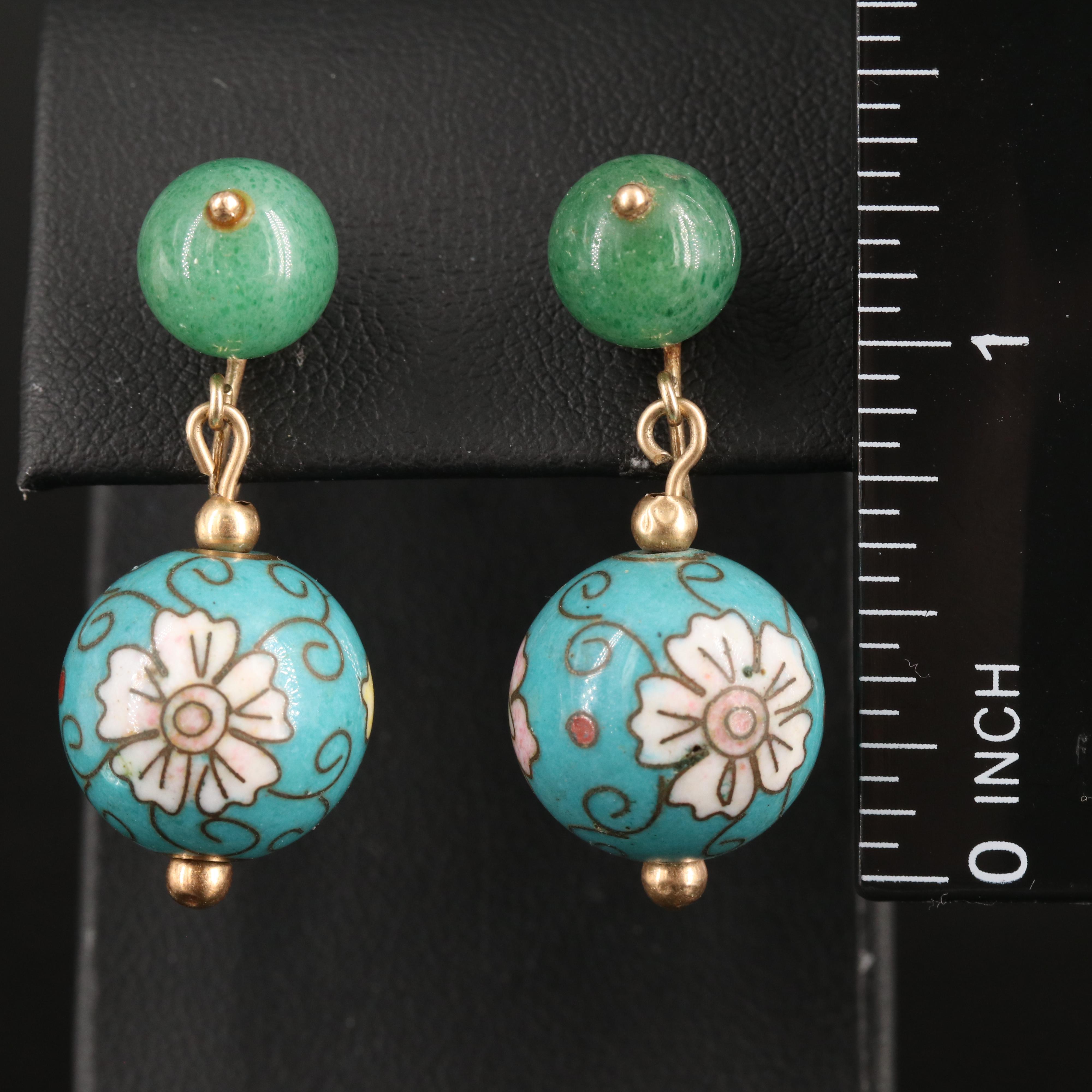 14K Cloisonné and Aventurine Earrings