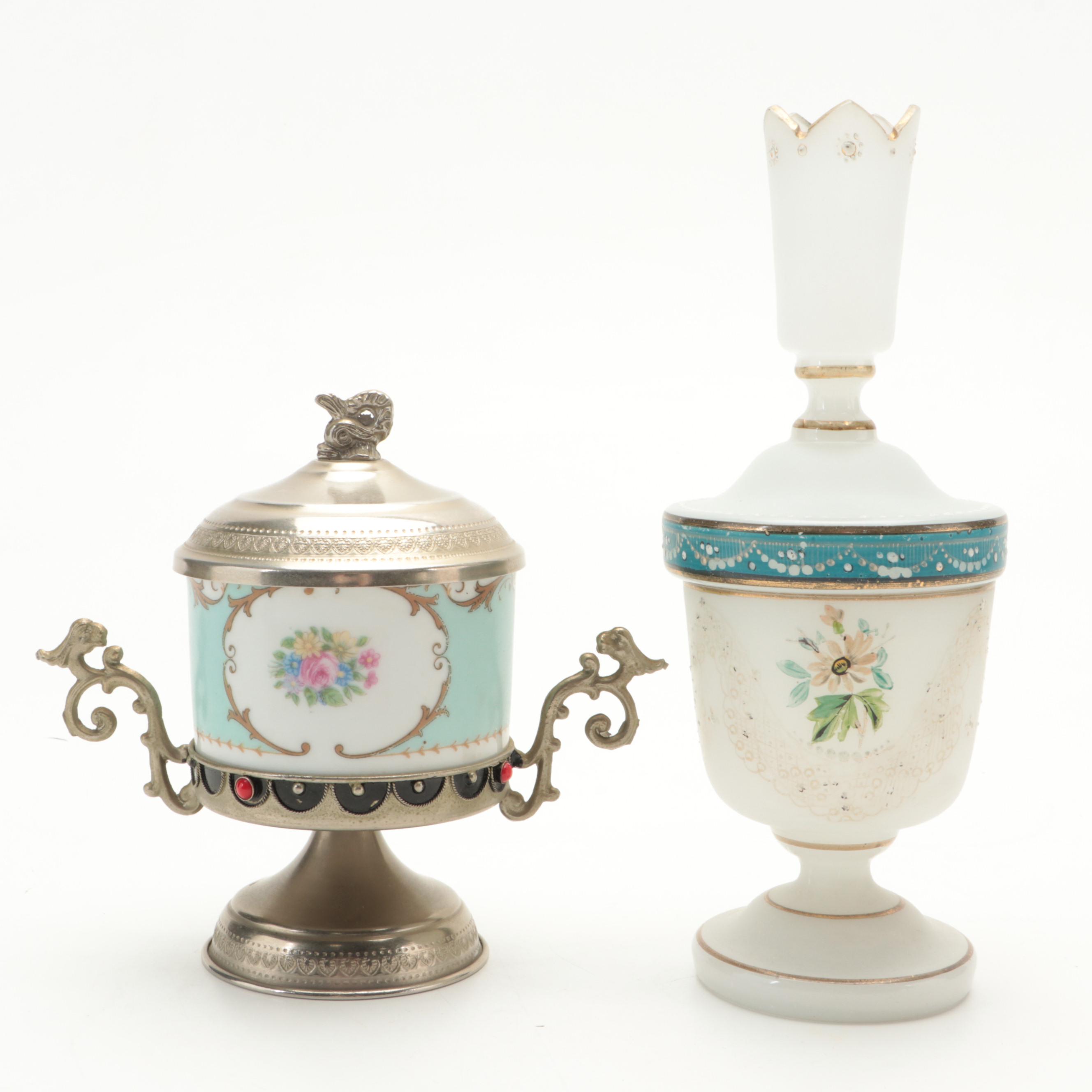 European White Stain Glass Hand-Painted Bottle Vase with Other Décor