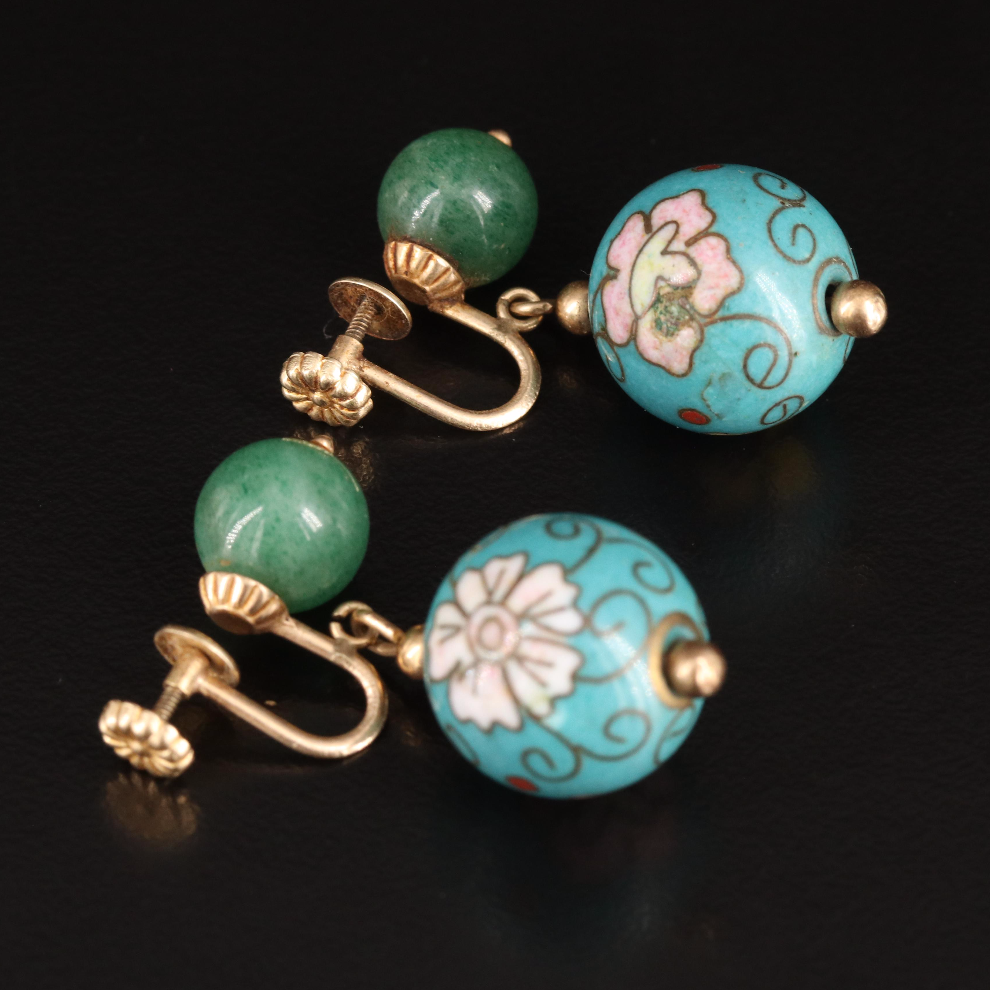 14K Cloisonné and Aventurine Earrings