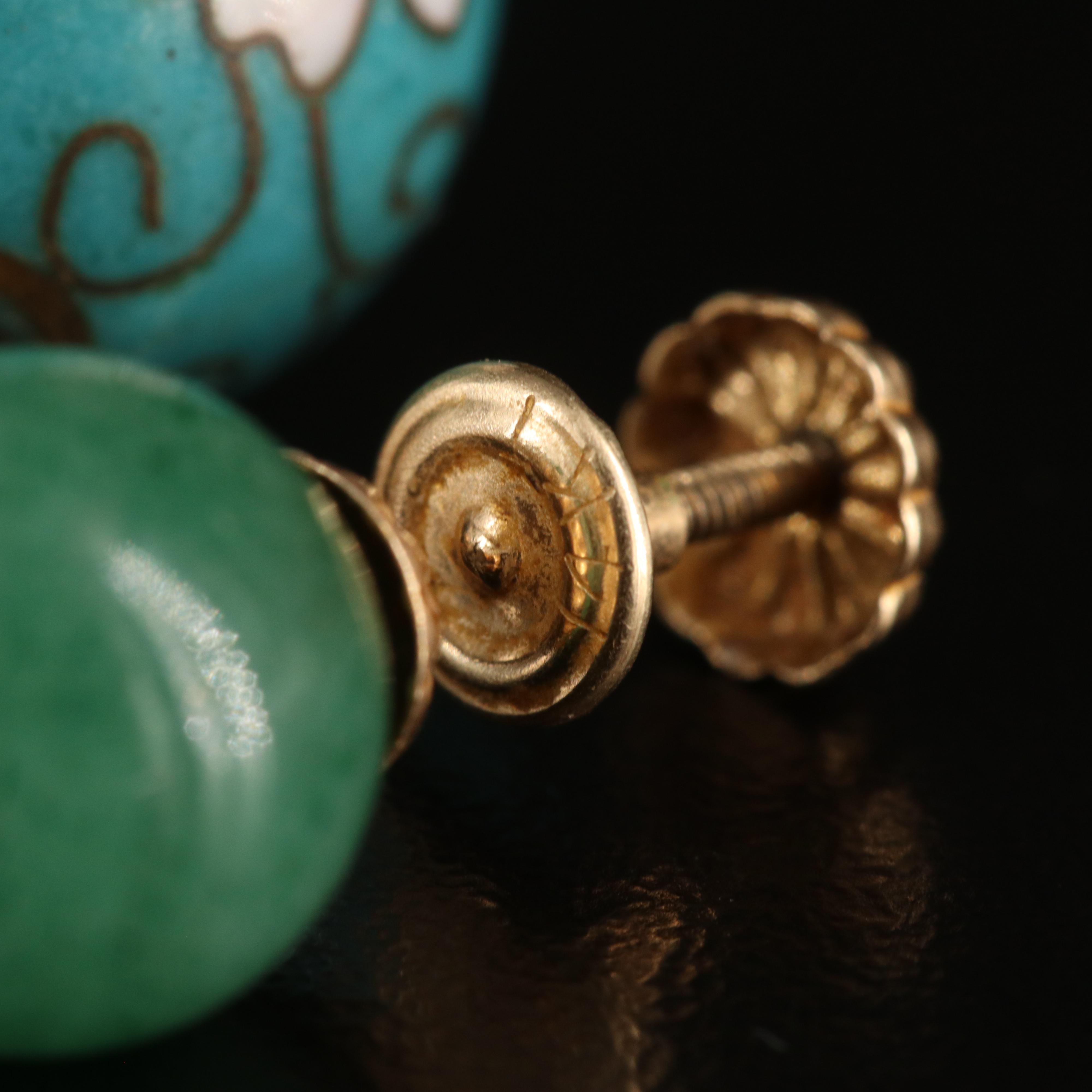 14K Cloisonné and Aventurine Earrings