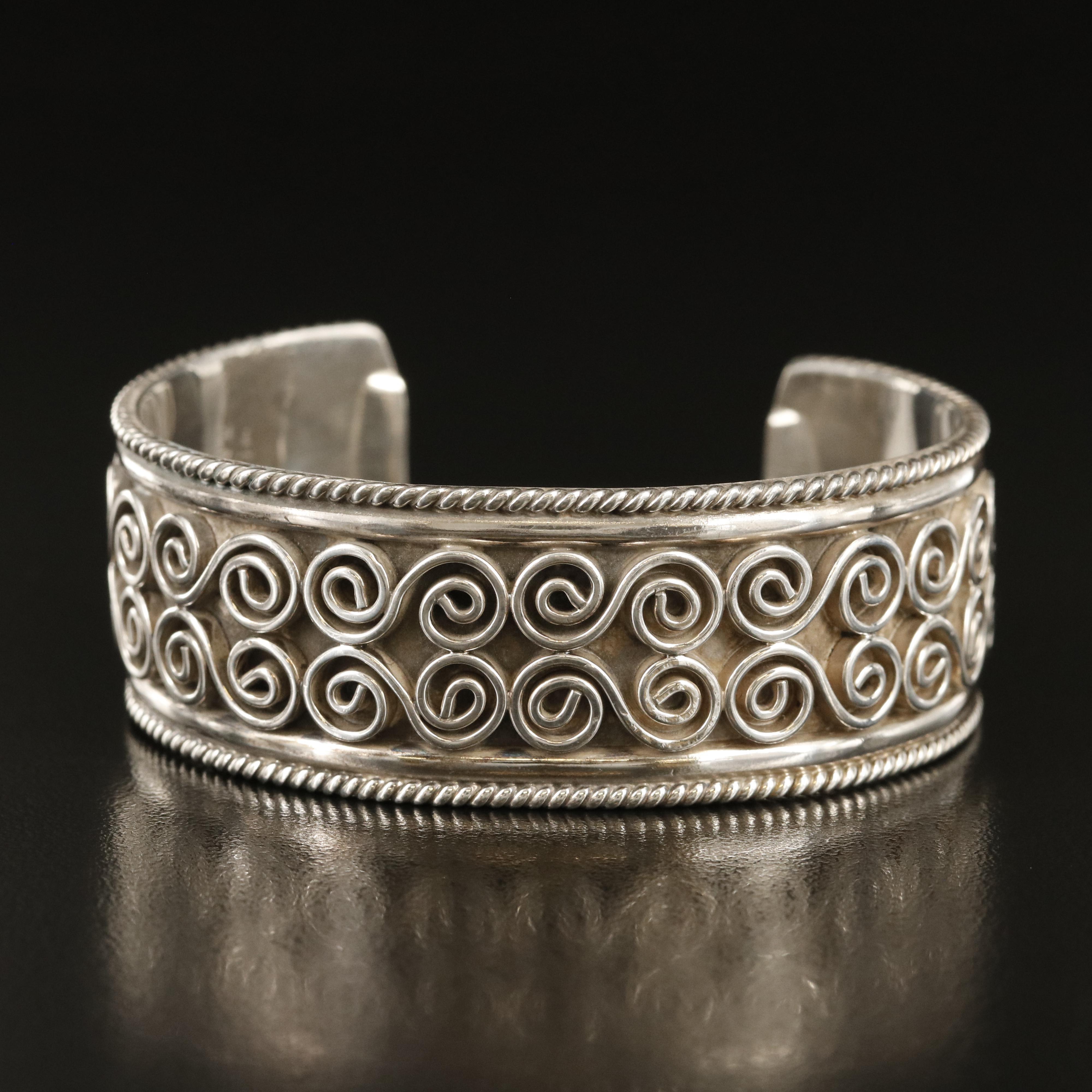 Mexican Sterling Spiral Pattern Cuff