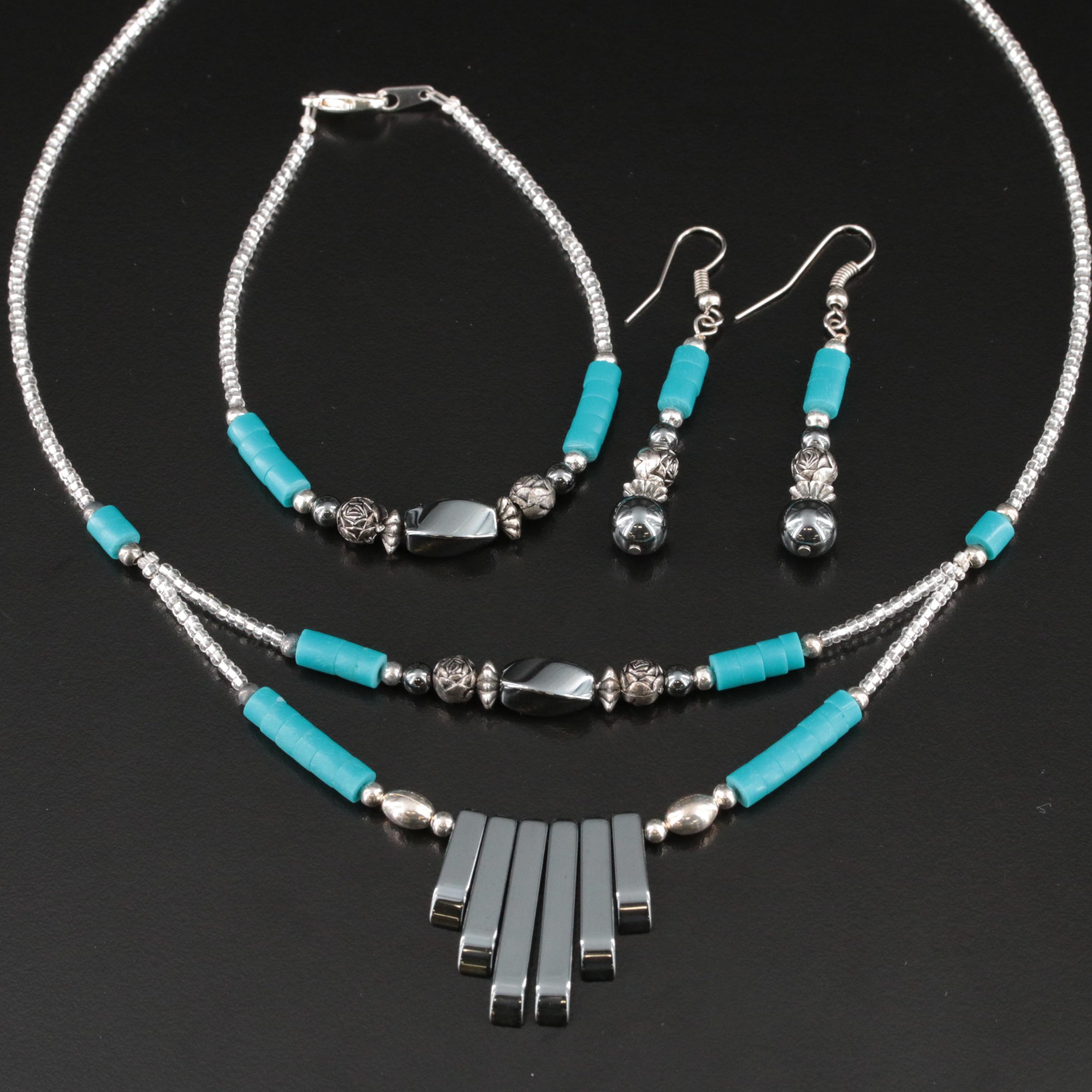 Southwestern Hematite and Faux Hematite Necklace, Bracelet and Earrings