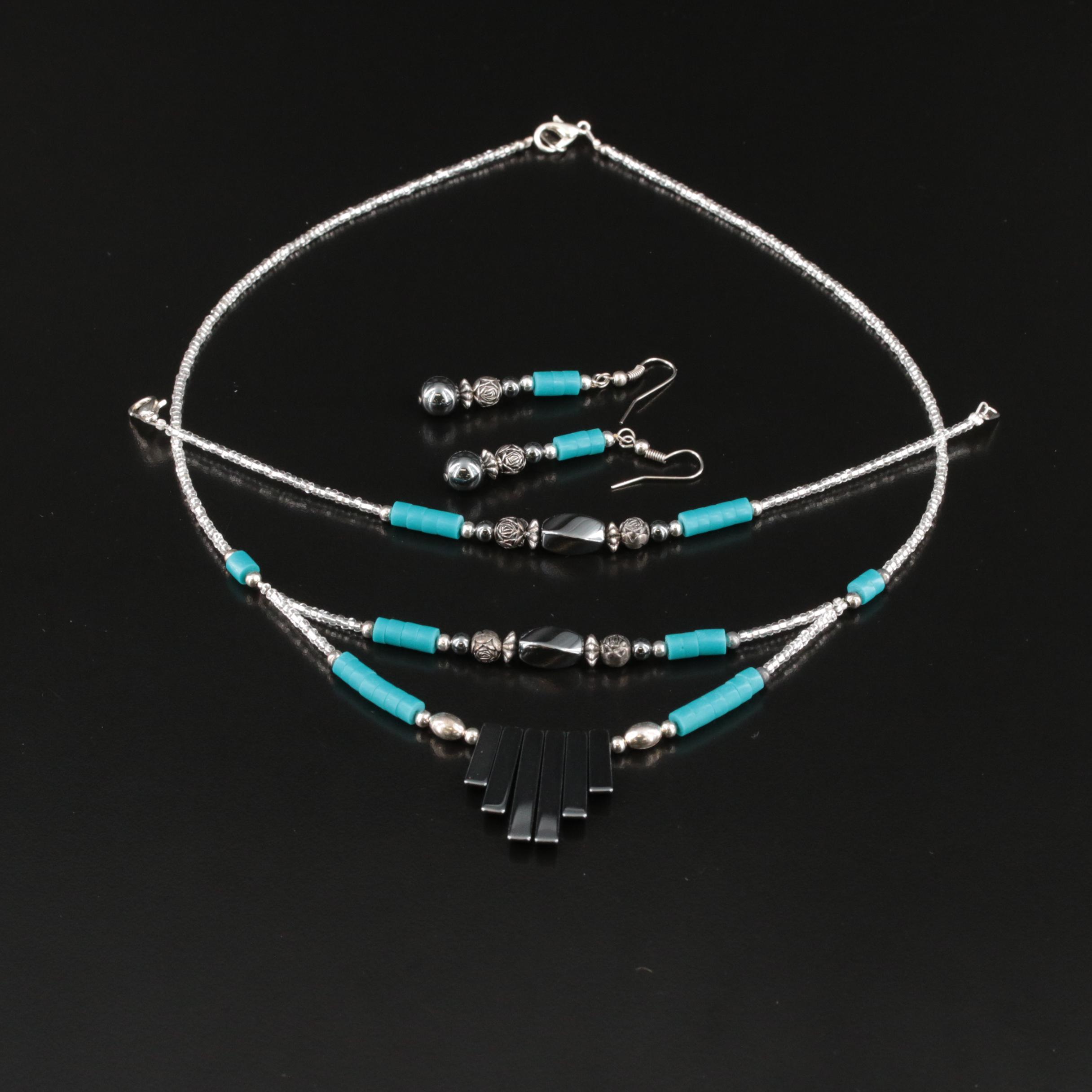 Southwestern Hematite and Faux Hematite Necklace, Bracelet and Earrings