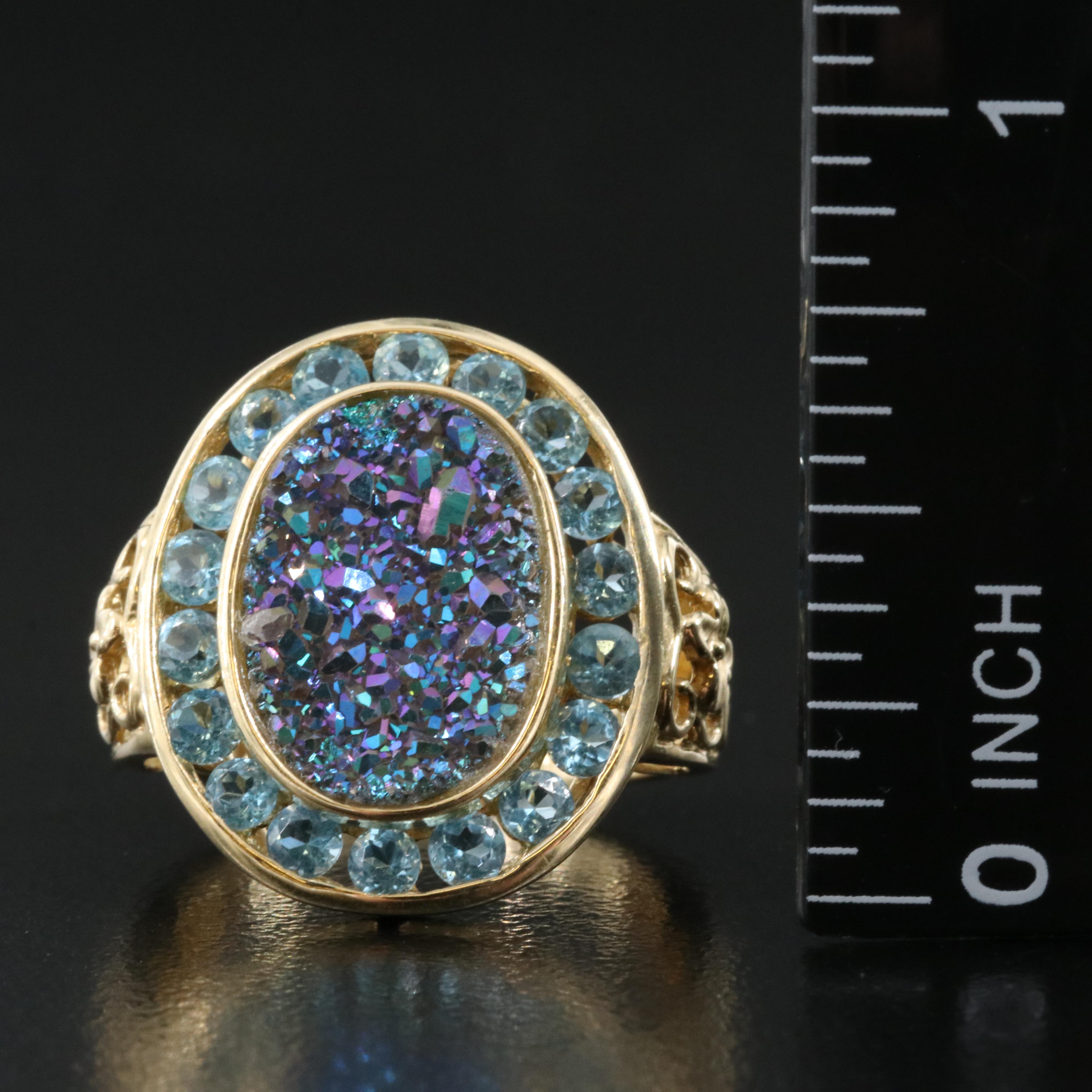 14K Druzy and Aquamarine Ring