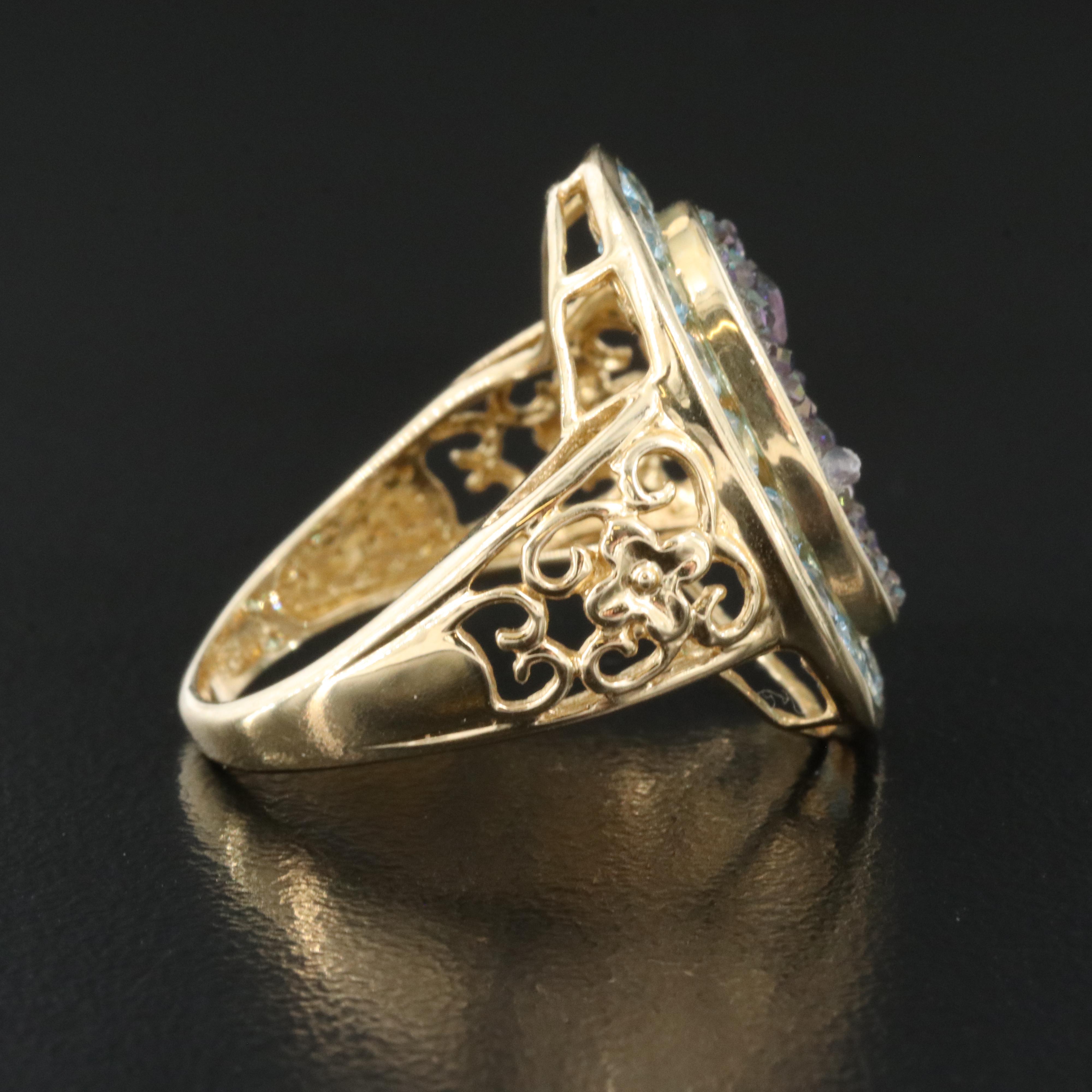 14K Druzy and Aquamarine Ring