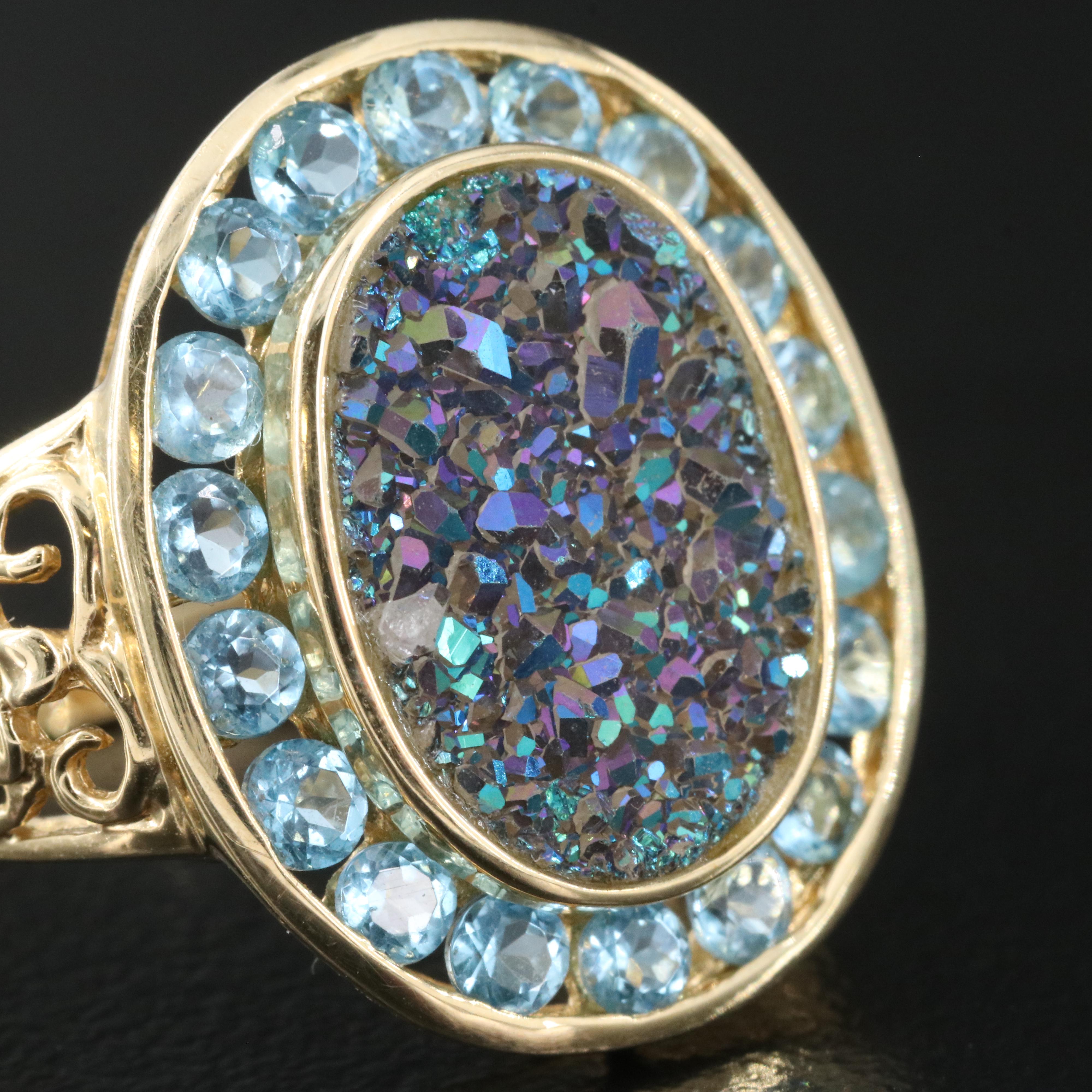 14K Druzy and Aquamarine Ring