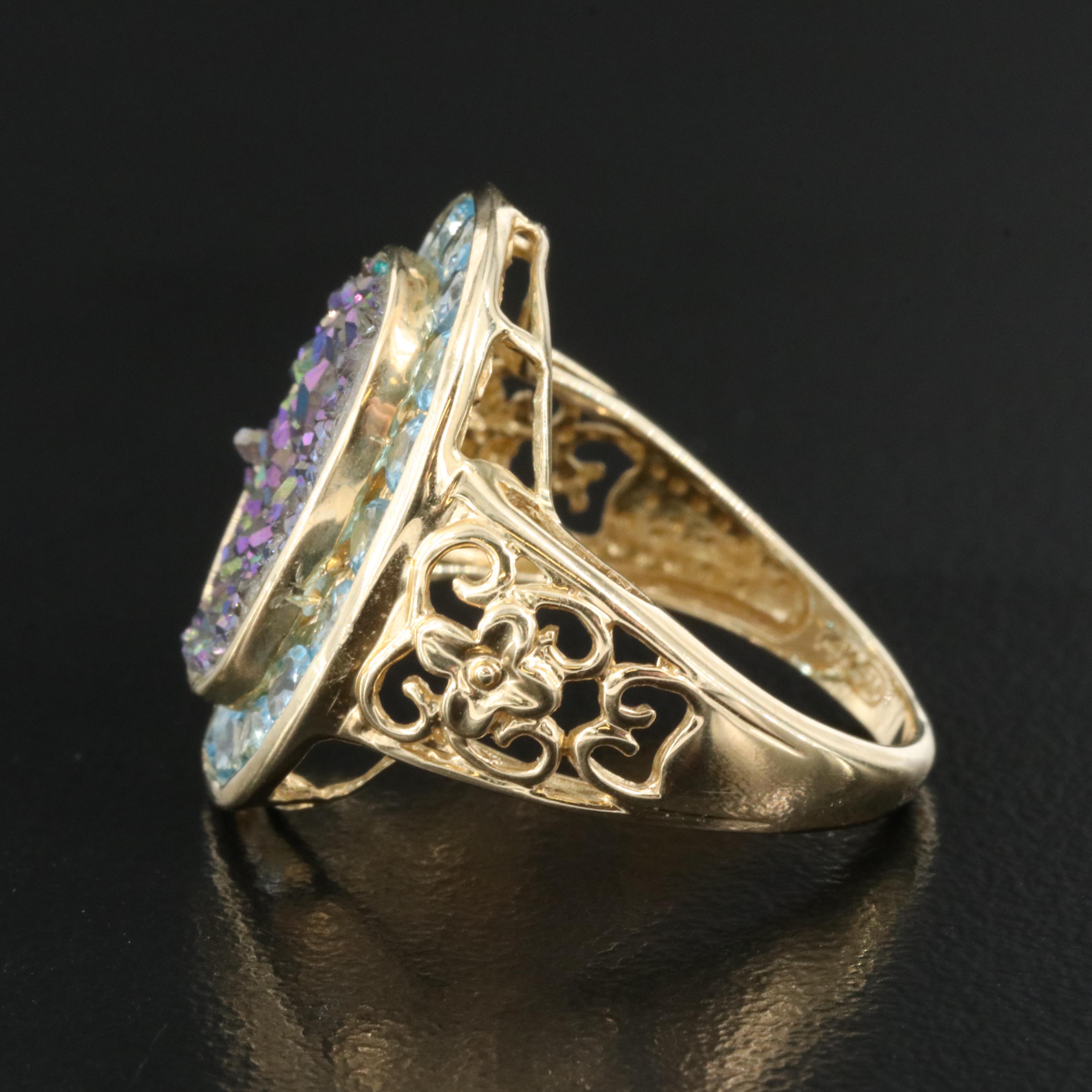 14K Druzy and Aquamarine Ring