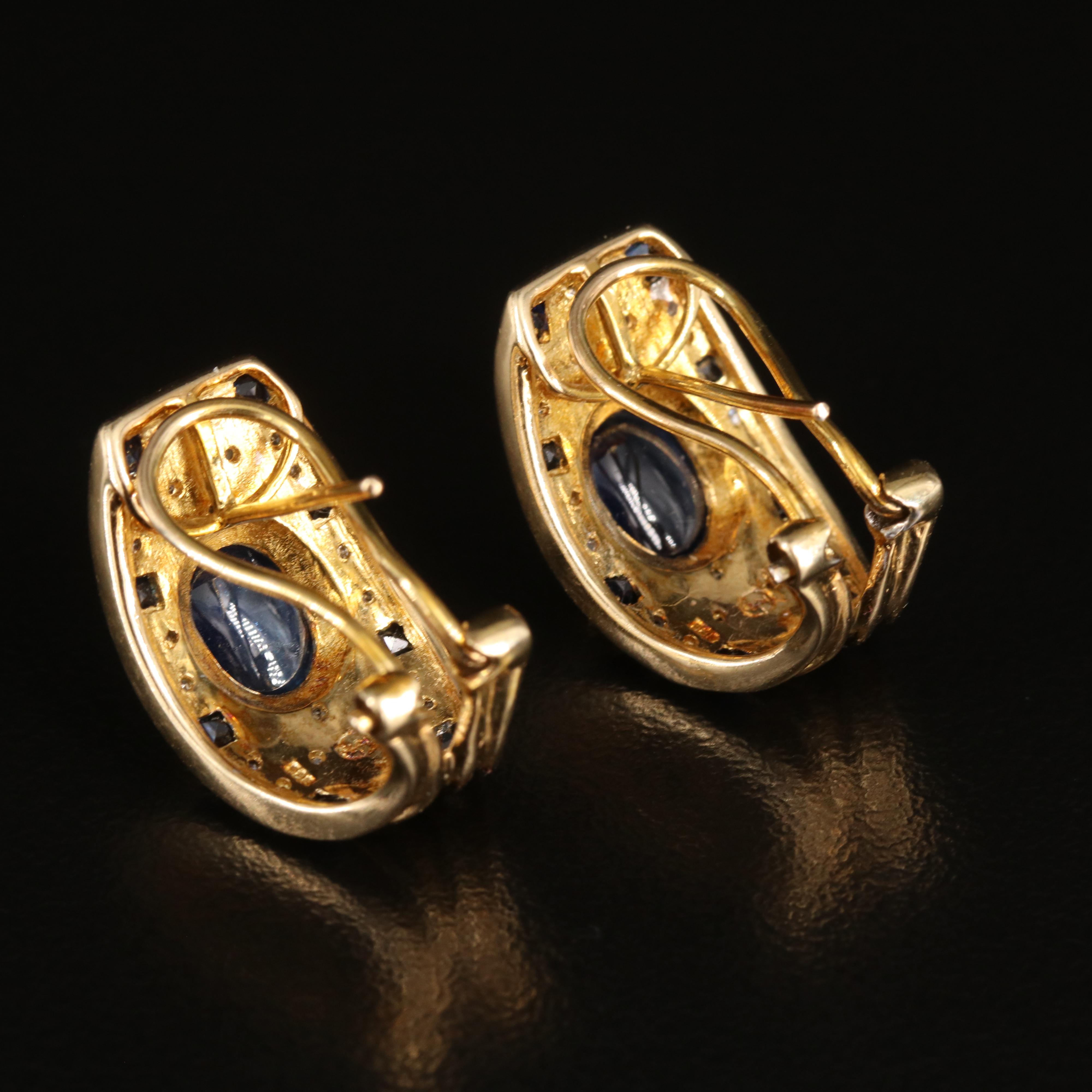 14K Sapphire and Diamond J Hoop Earrings with 2.00 CTW Center Stones