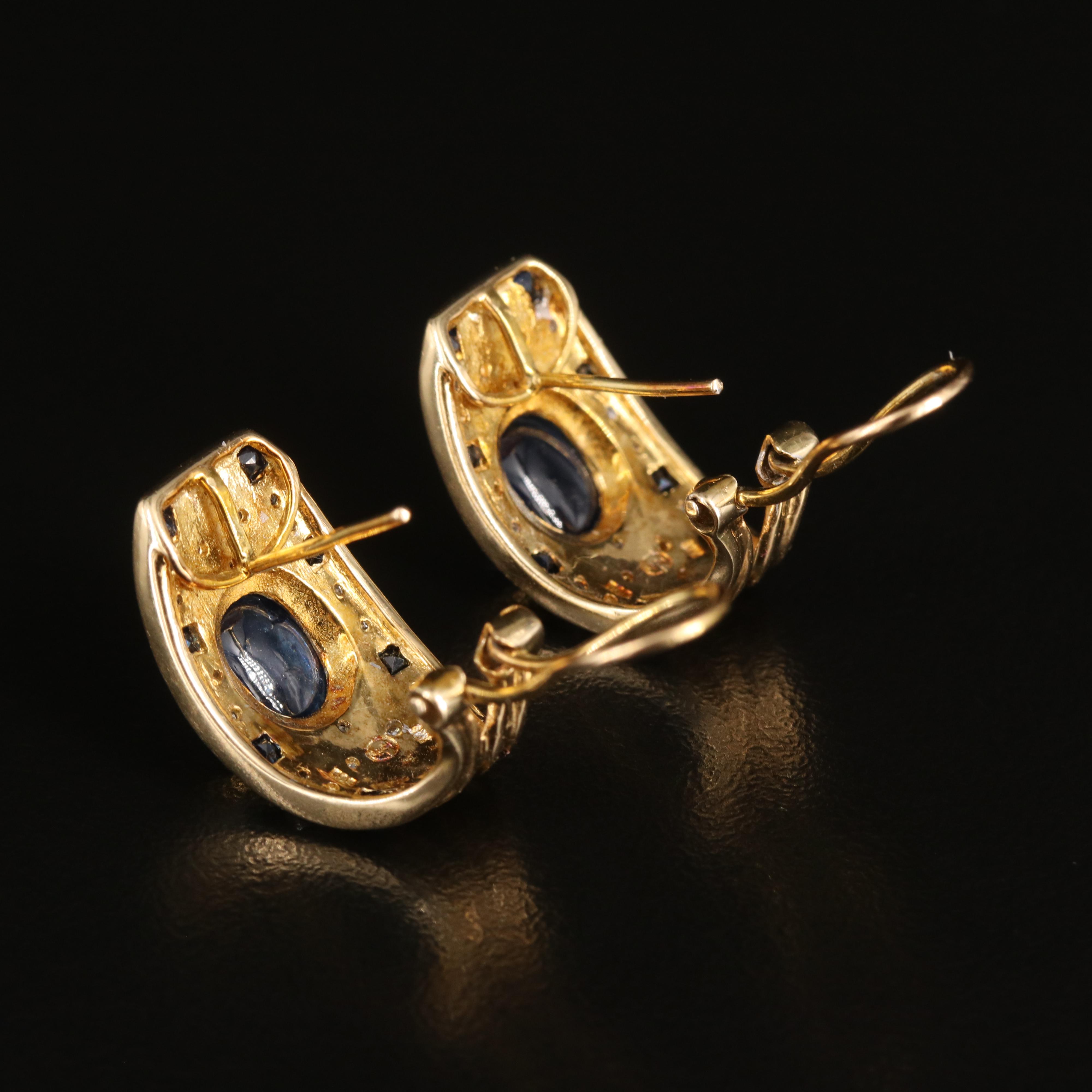 14K Sapphire and Diamond J Hoop Earrings with 2.00 CTW Center Stones