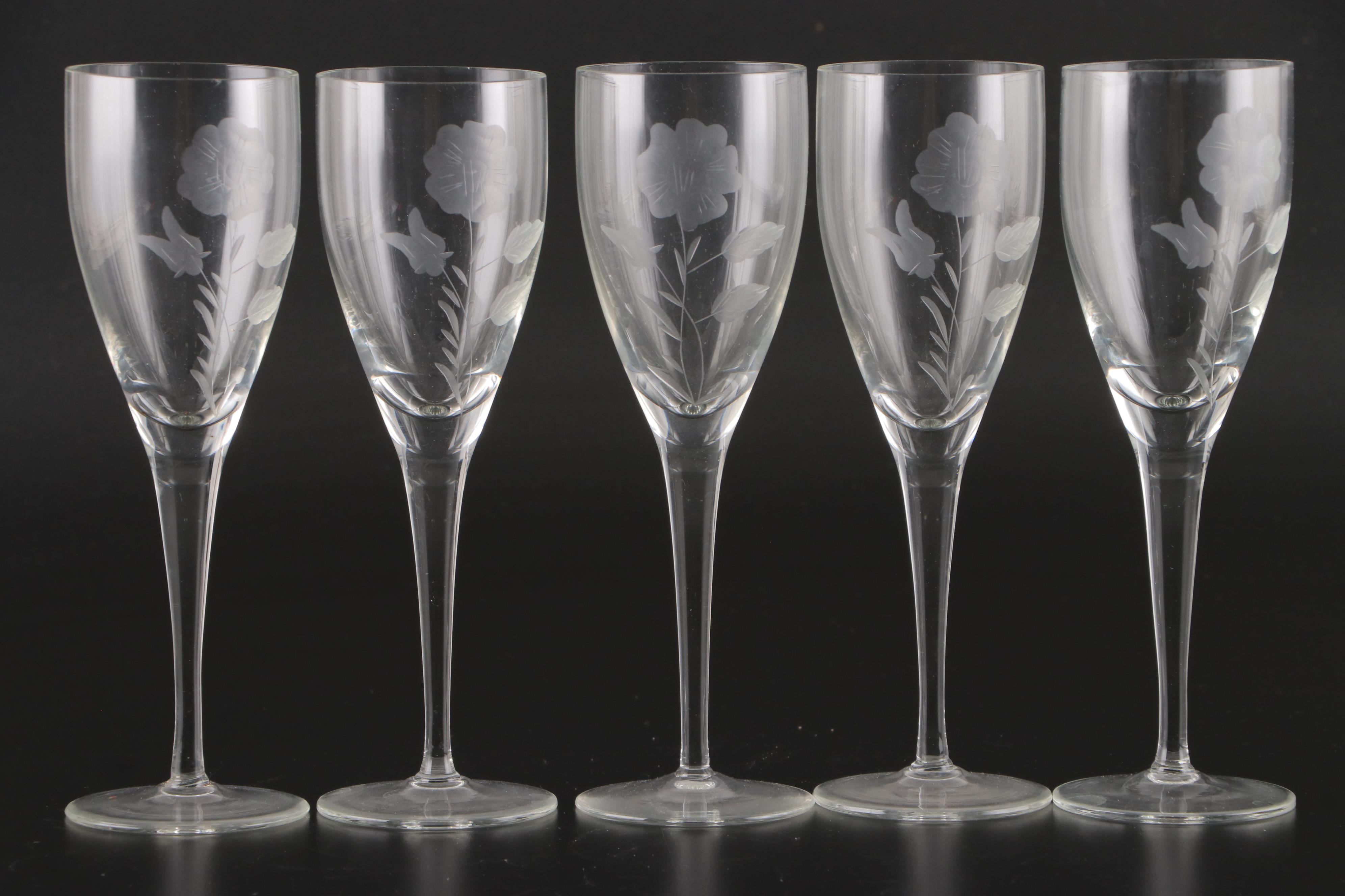 Etched Glass Decanter with Matching Wine Glasses