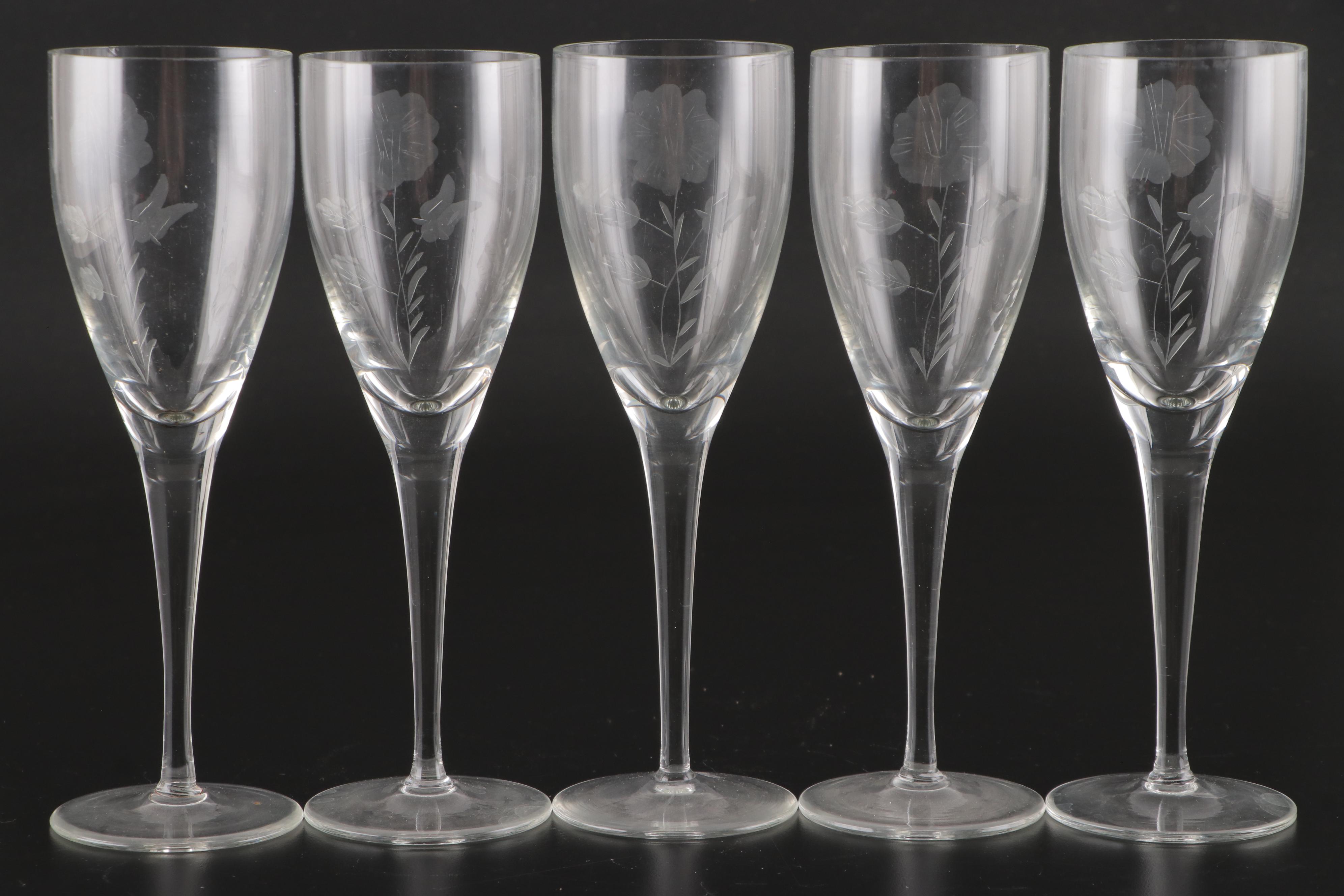 Etched Glass Decanter with Matching Wine Glasses