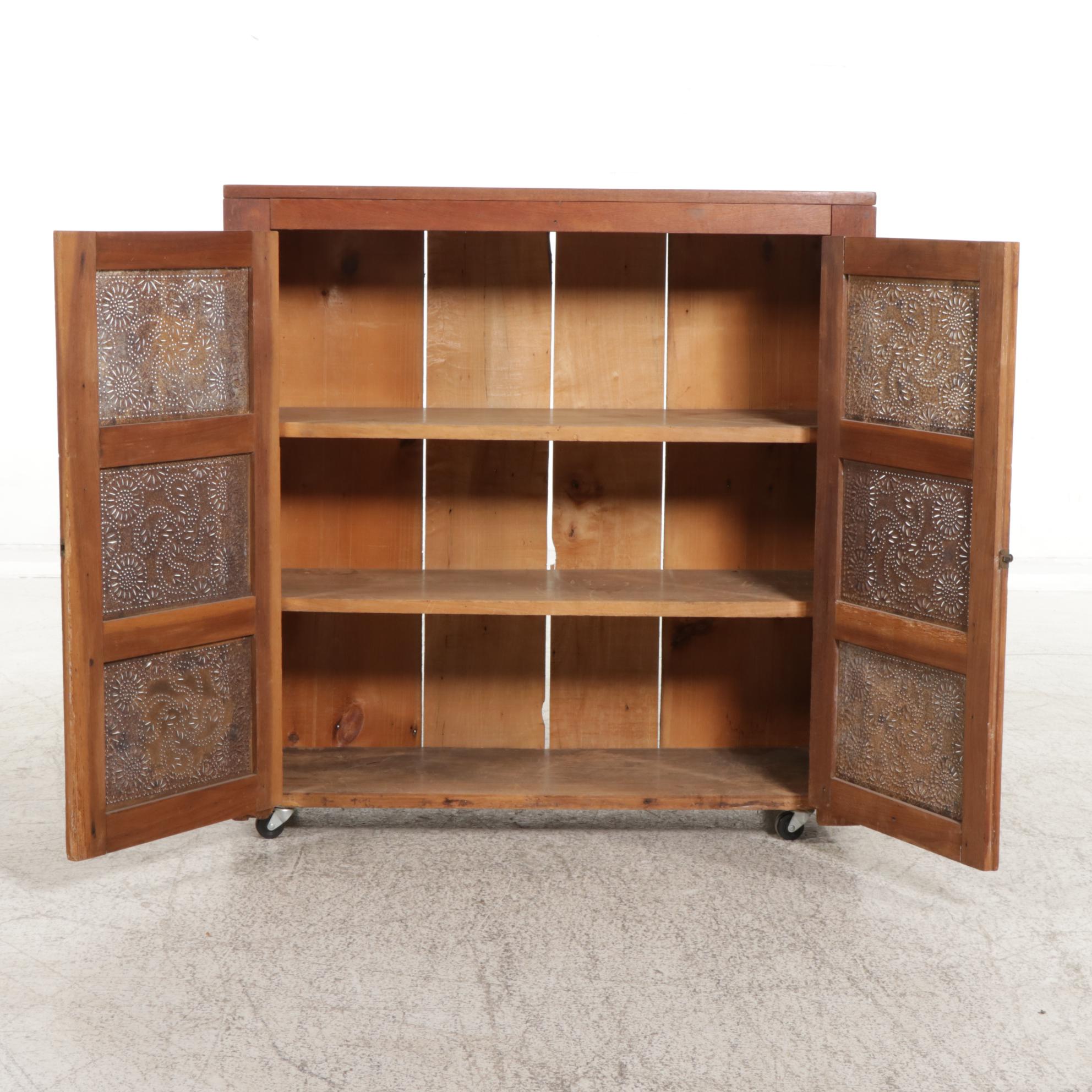 American Primitive Walnut Six-Tin Pie Safe, 19th Century