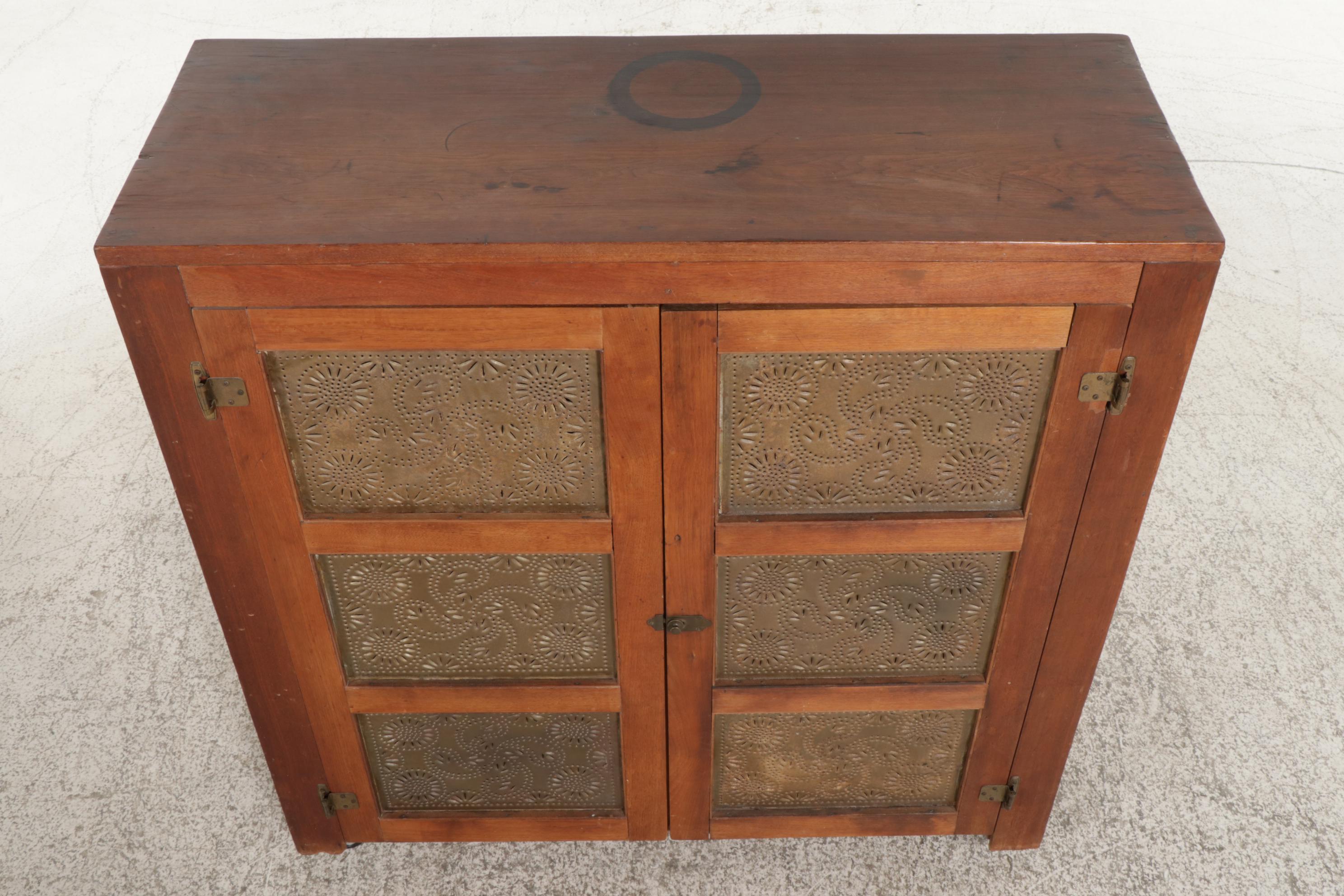 American Primitive Walnut Six-Tin Pie Safe, 19th Century