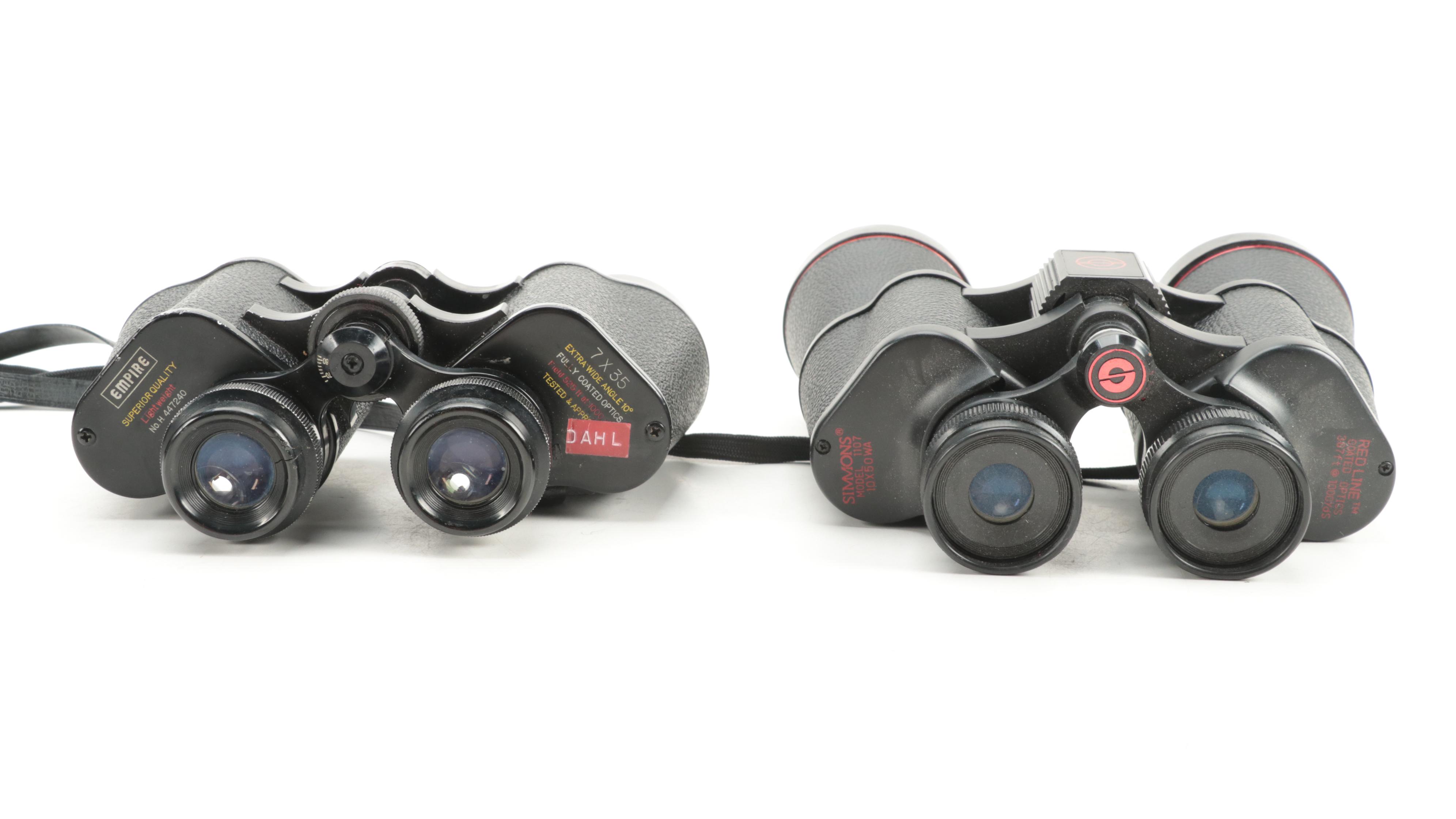 Jason Empire 7 x 35 Binoculars with Simmons 10 x 50 Binoculars, Case