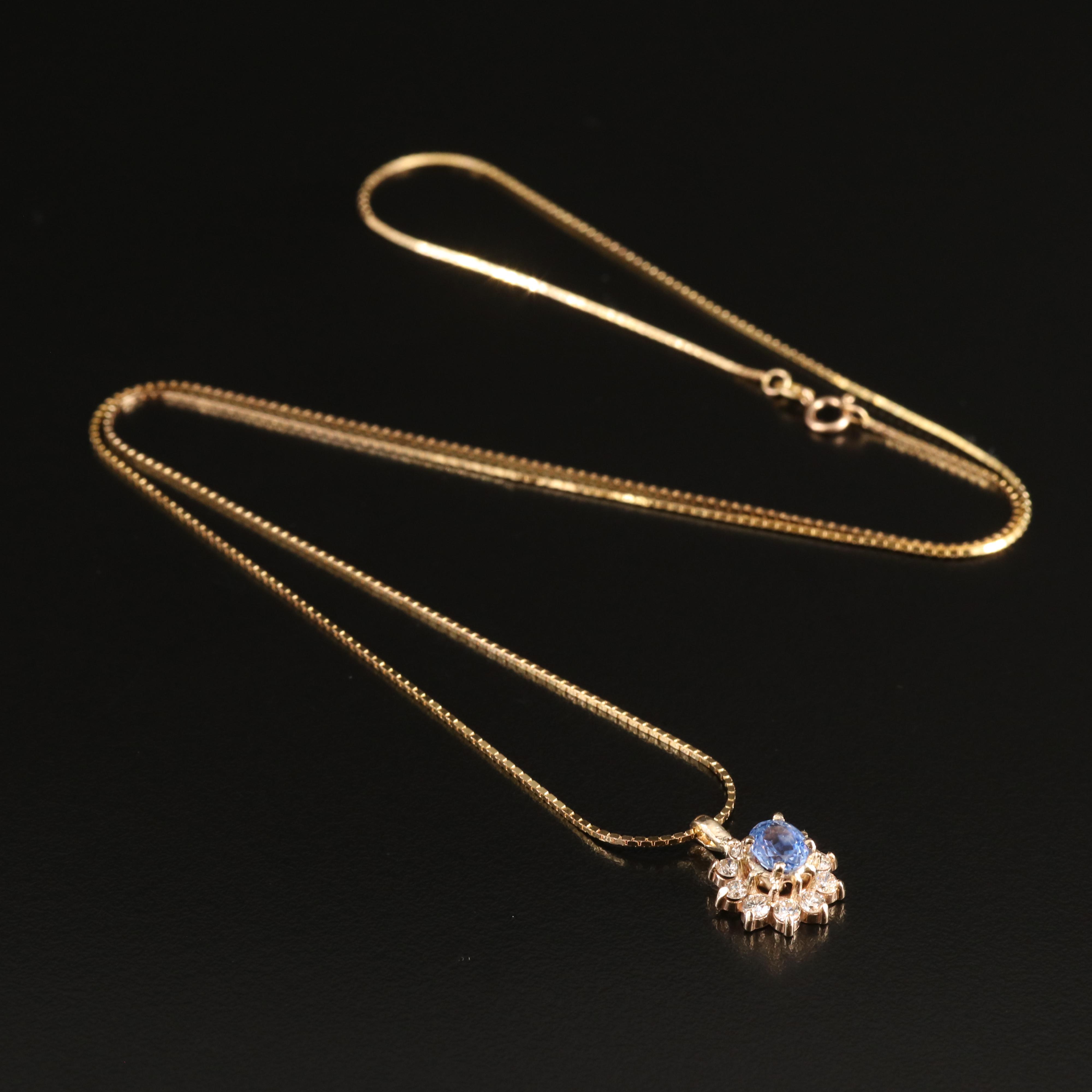 14K Sapphire and Diamond Pendant Necklace