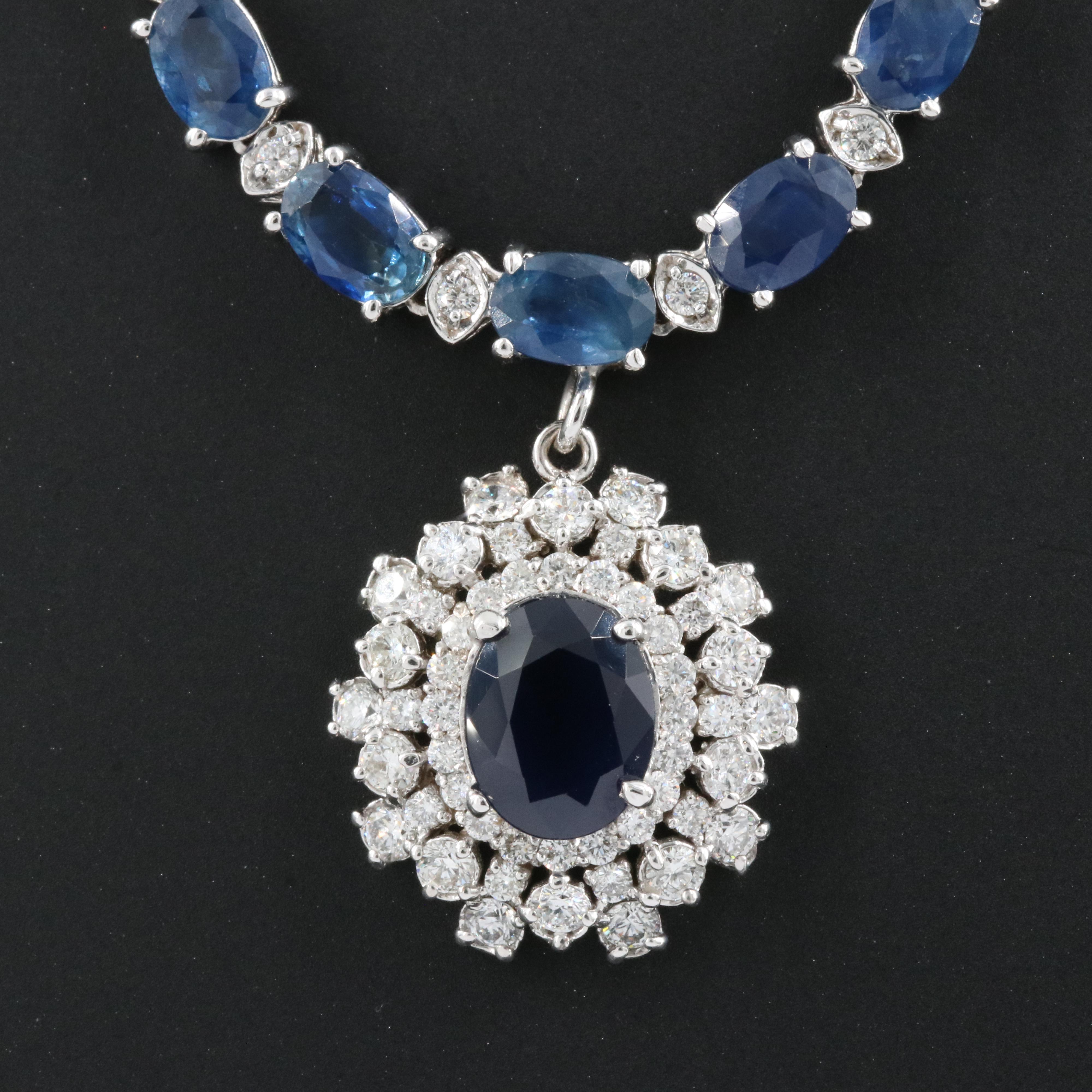 14K 2.47 CT Sapphire, Sapphire and 2.00 CTW Diamond Necklace