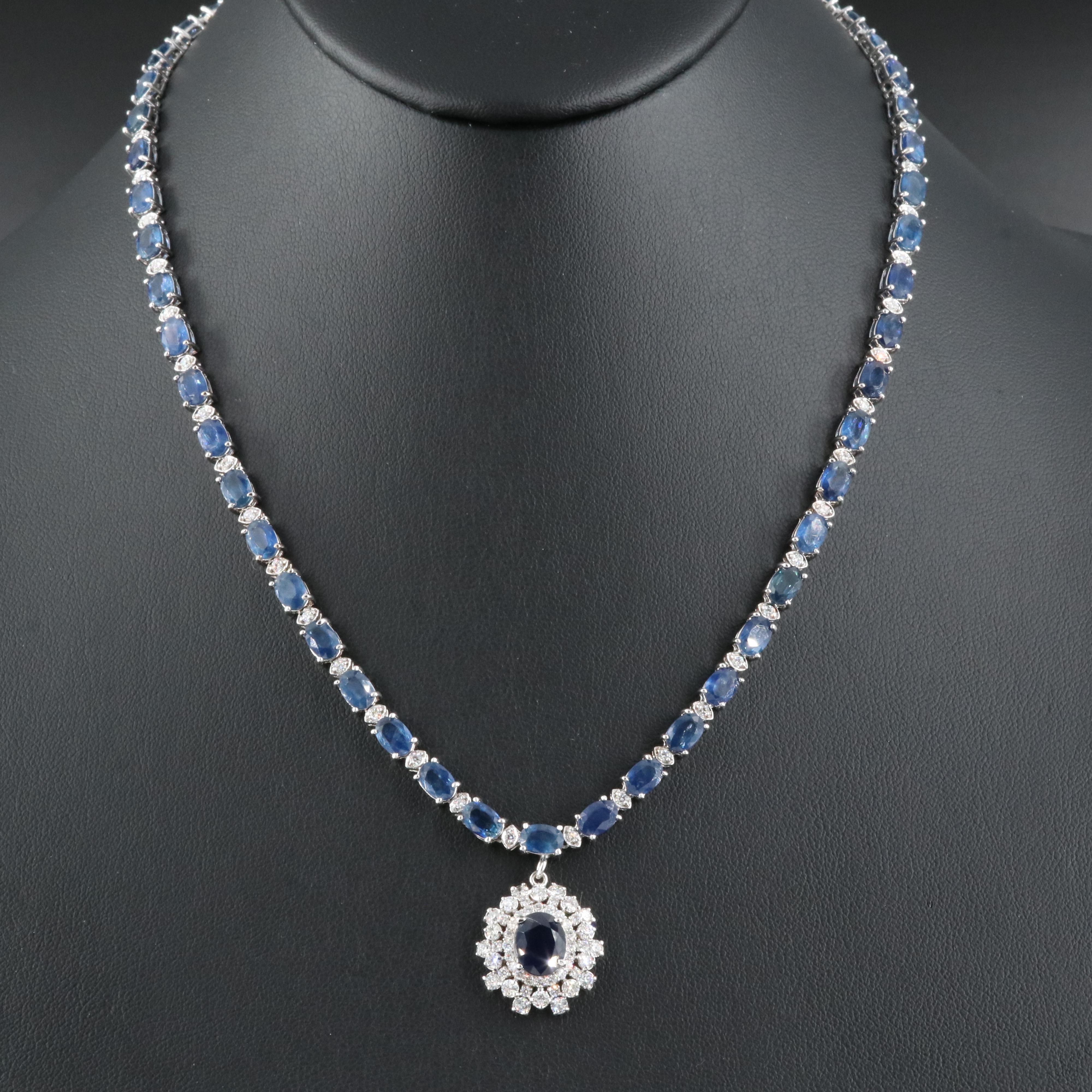 14K 2.47 CT Sapphire, Sapphire and 2.00 CTW Diamond Necklace