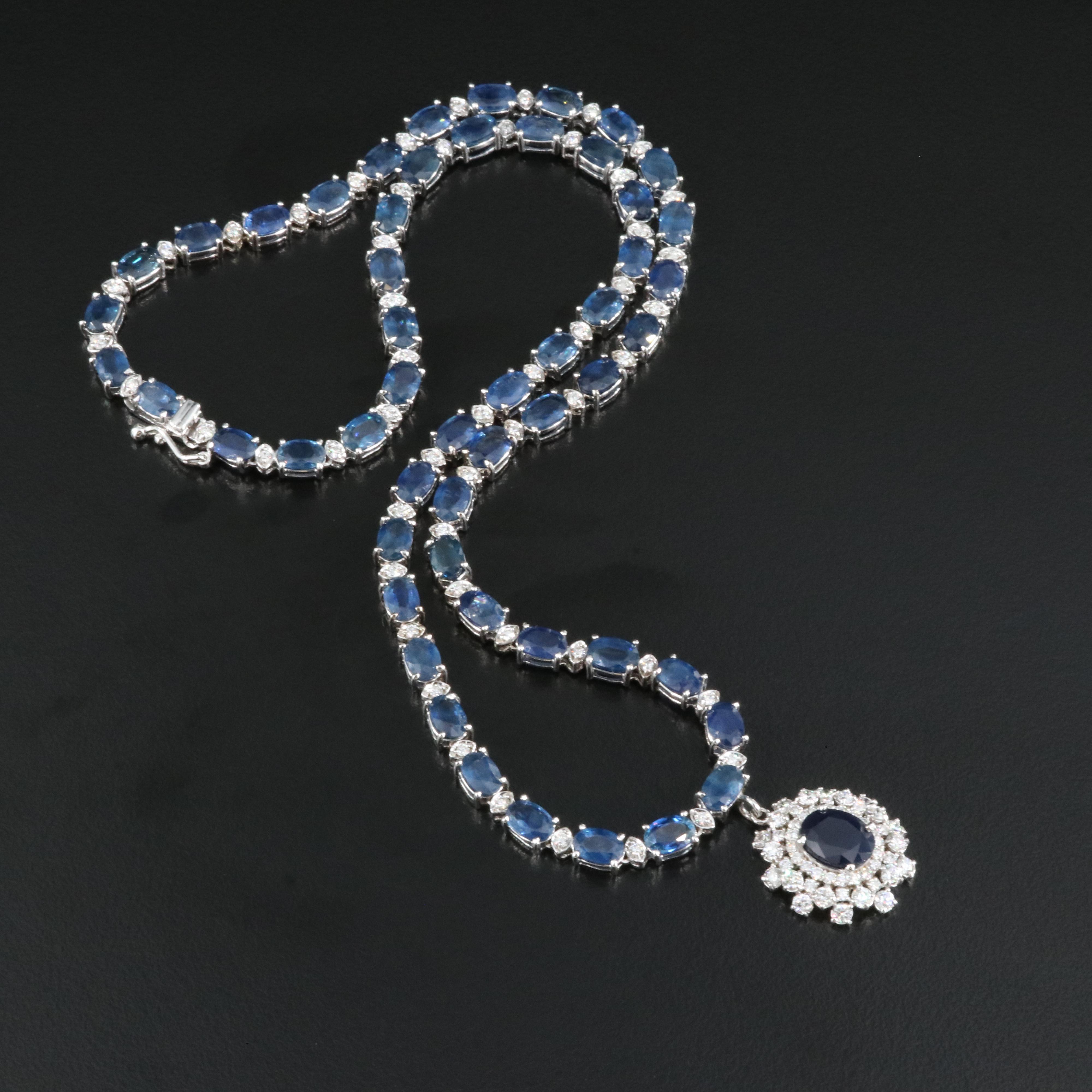 14K 2.47 CT Sapphire, Sapphire and 2.00 CTW Diamond Necklace