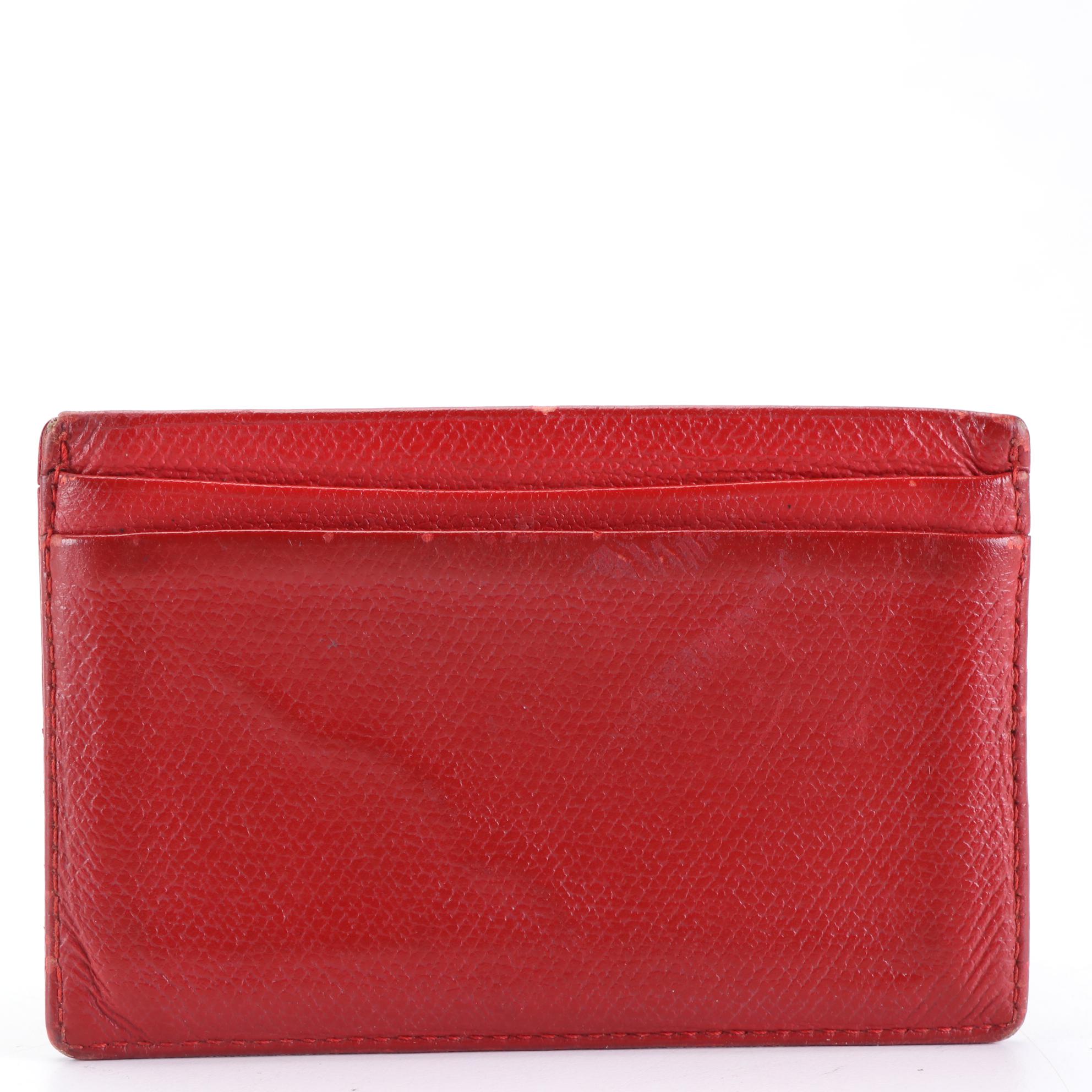 Chanel Card Case in Red Caviar Leather with CC Enameled Logo