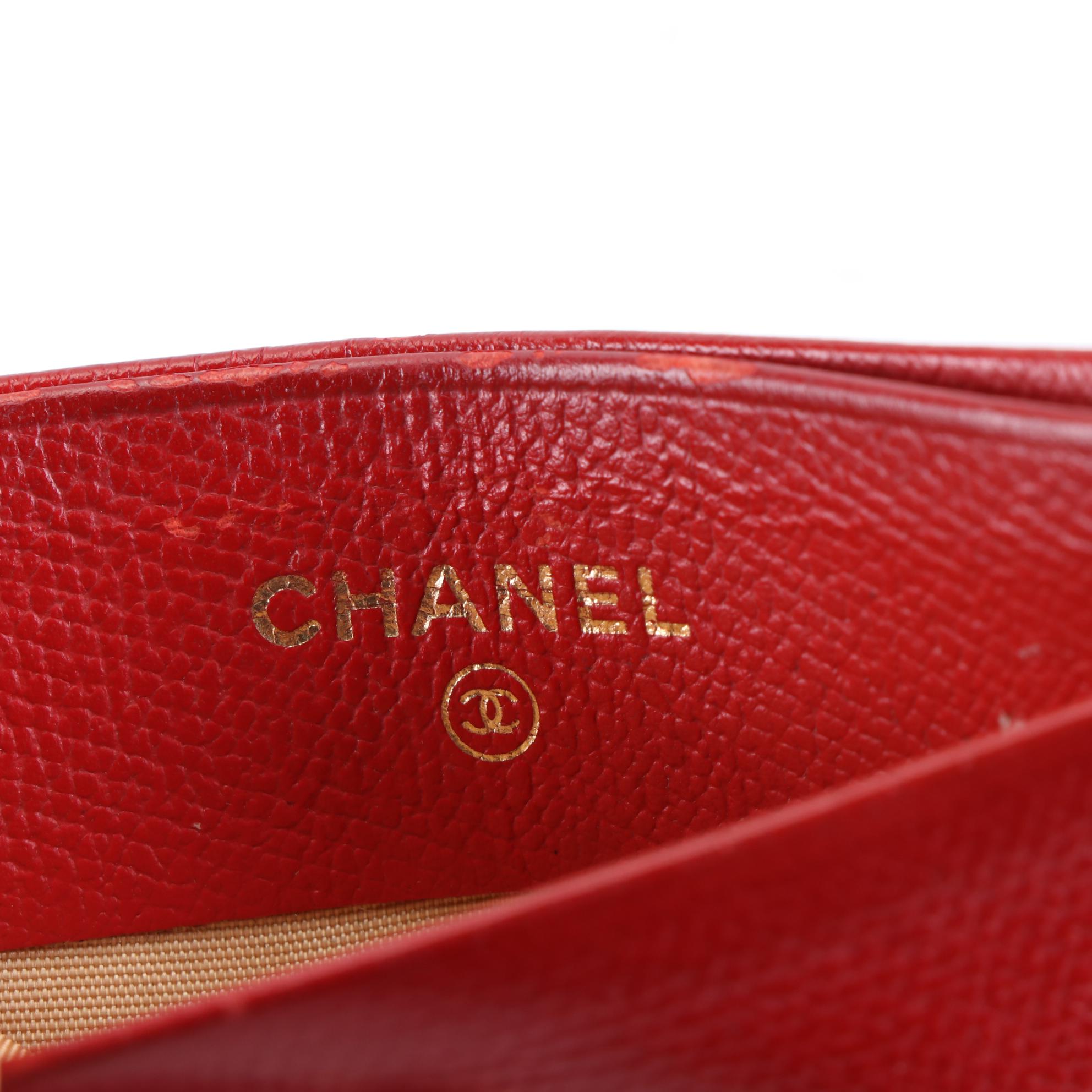 Chanel Card Case in Red Caviar Leather with CC Enameled Logo
