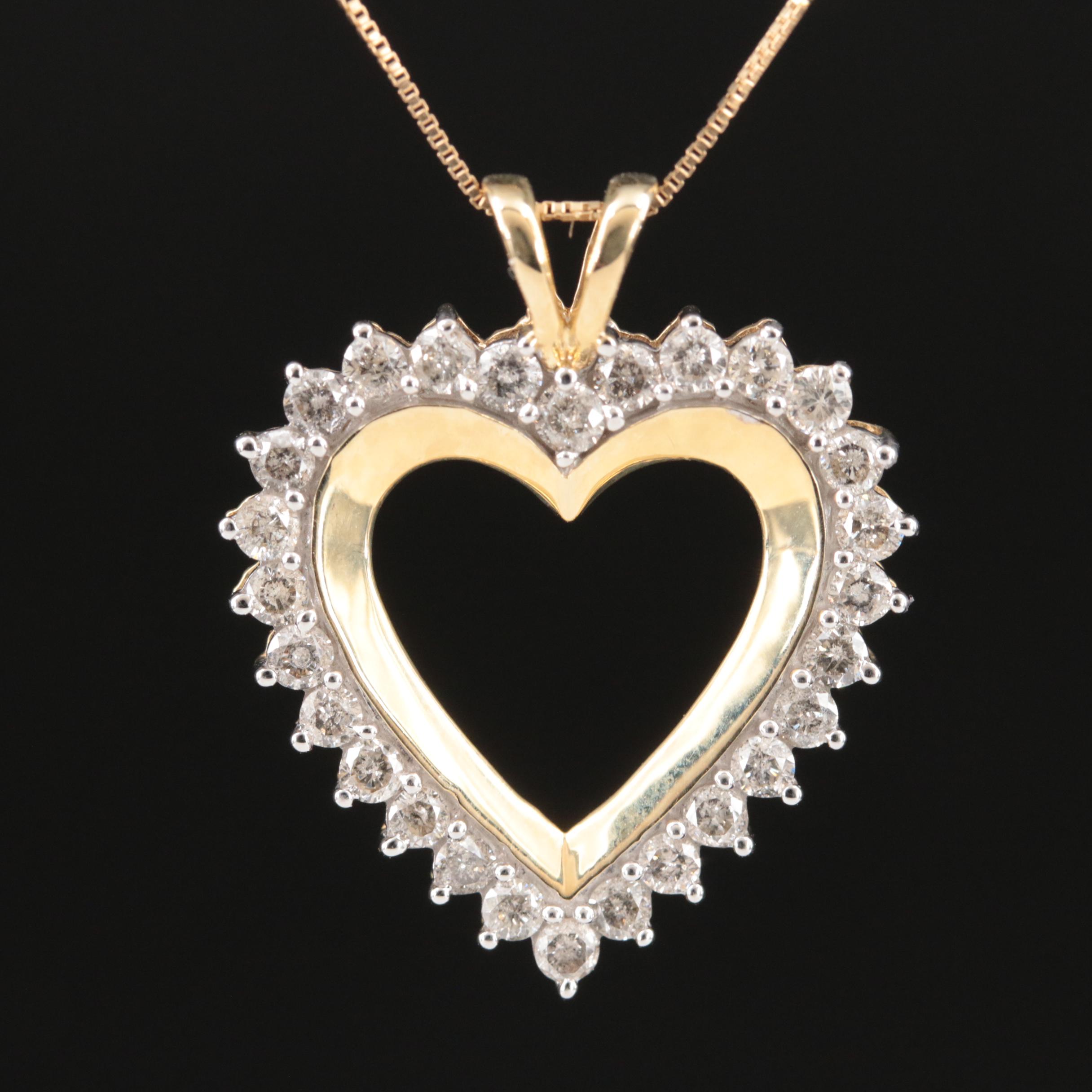 10K 0.84 CTW Diamond Heart Pendant Necklace