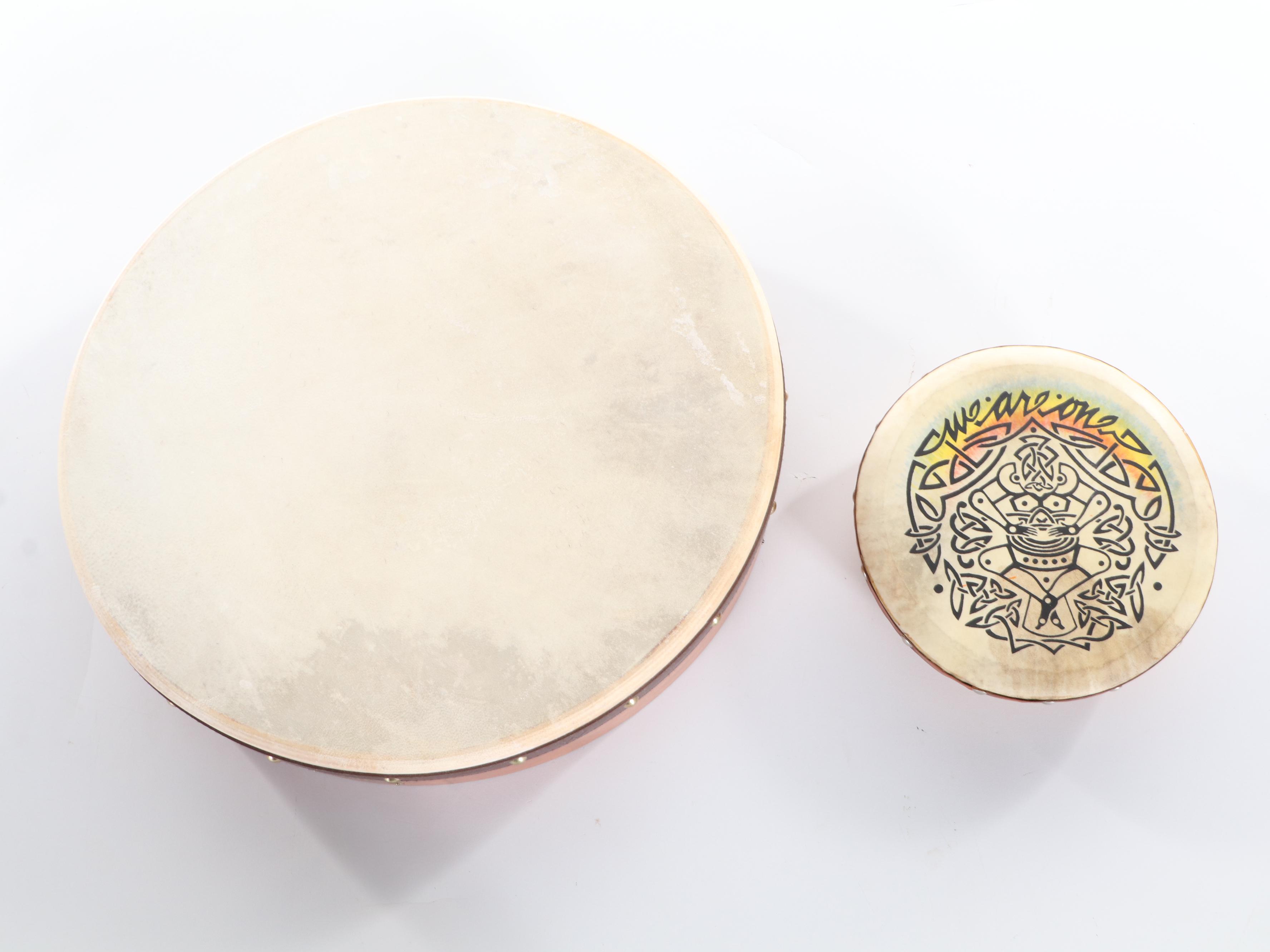 Waltons Bodhran Irish Hide Drum with Folk Art Wood Flutes and Other Instruments