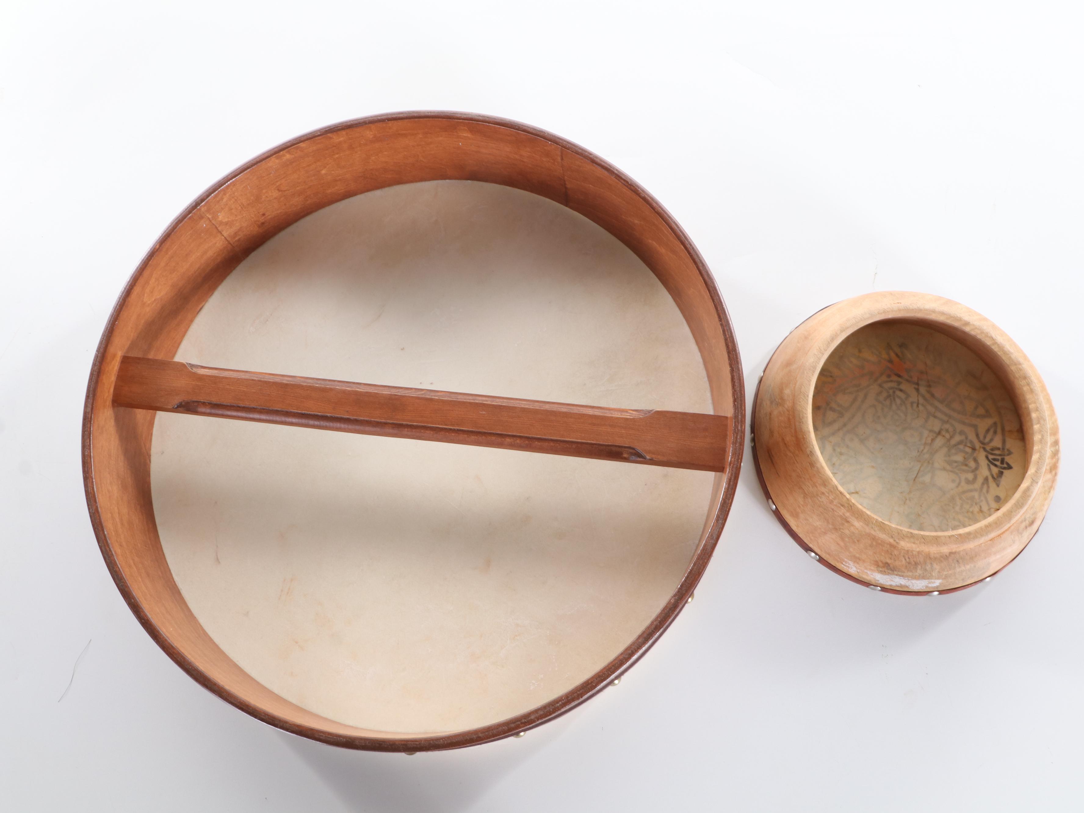 Waltons Bodhran Irish Hide Drum with Folk Art Wood Flutes and Other Instruments