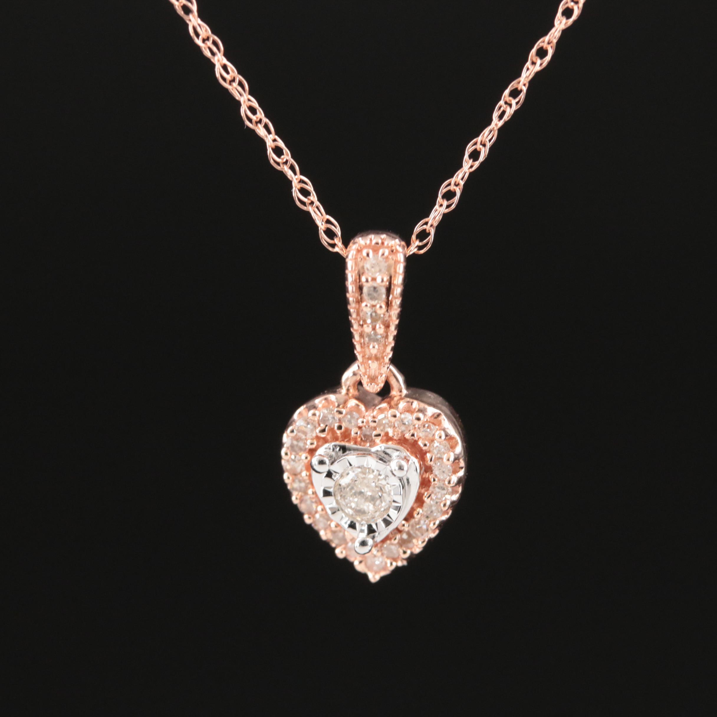 10K Rose Gold 0.13 CTW Diamond Heart Pendant Necklace
