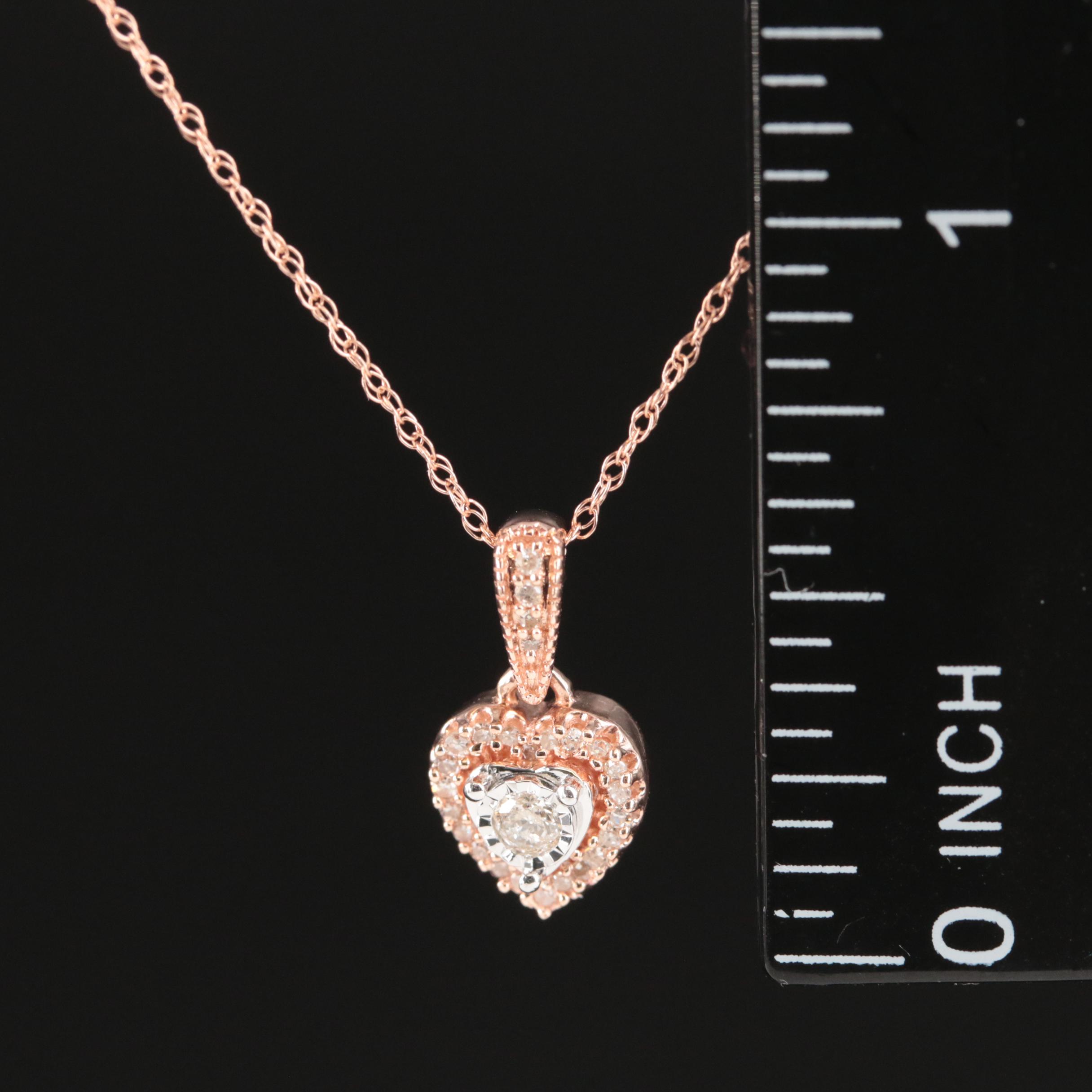 10K Rose Gold 0.13 CTW Diamond Heart Pendant Necklace