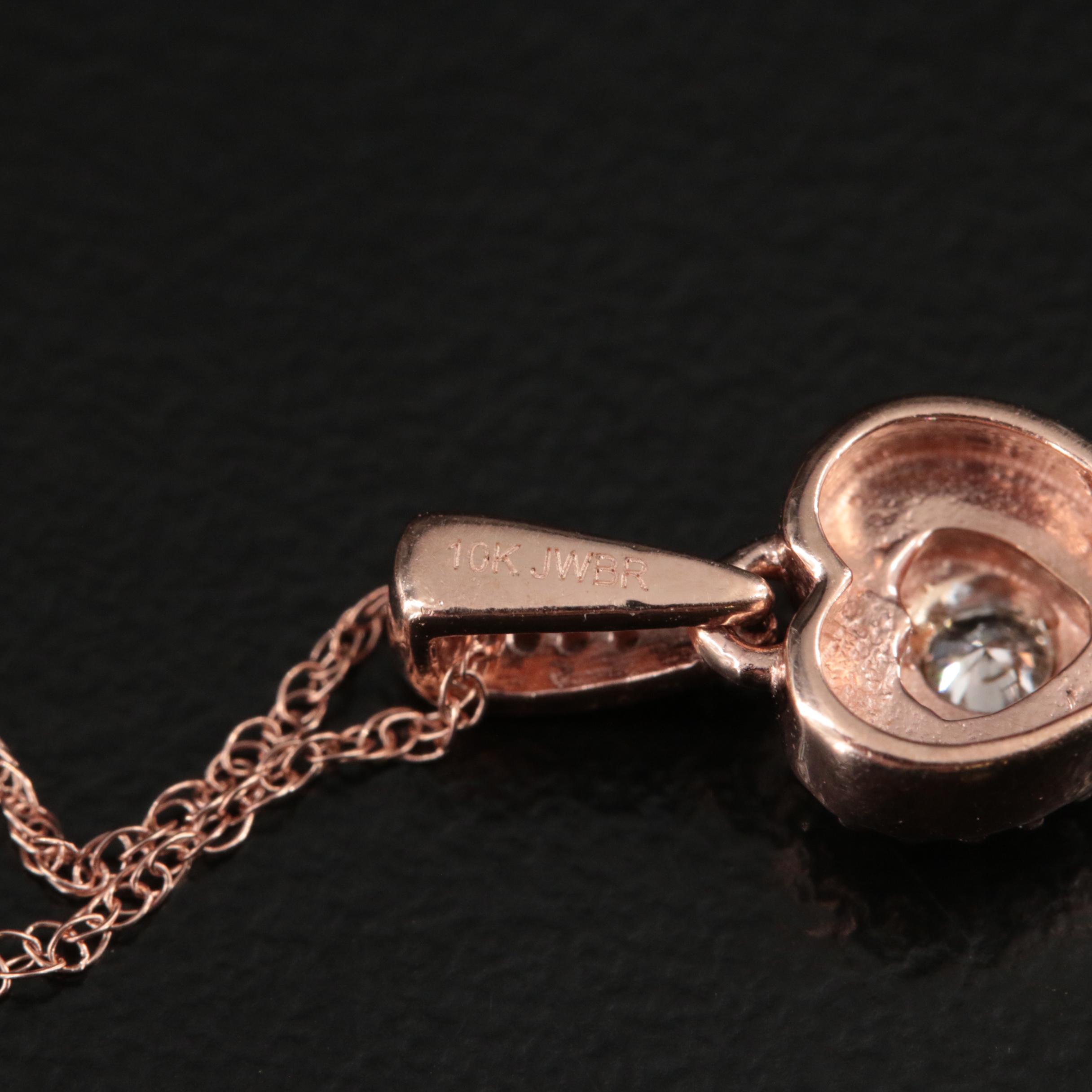 10K Rose Gold 0.13 CTW Diamond Heart Pendant Necklace