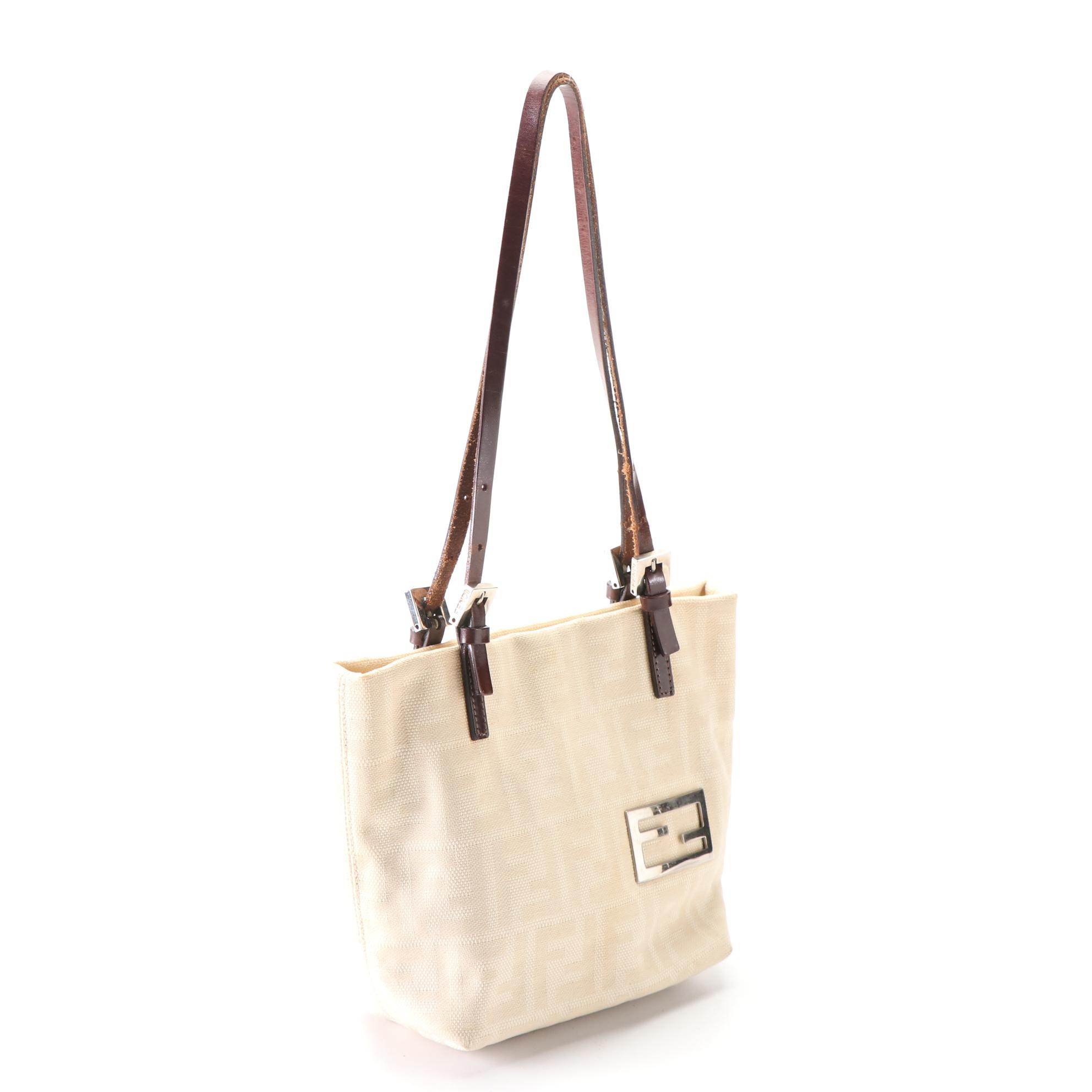 Fendi Zucca Canvas Mini Shoulder Tote with Leather Trim
