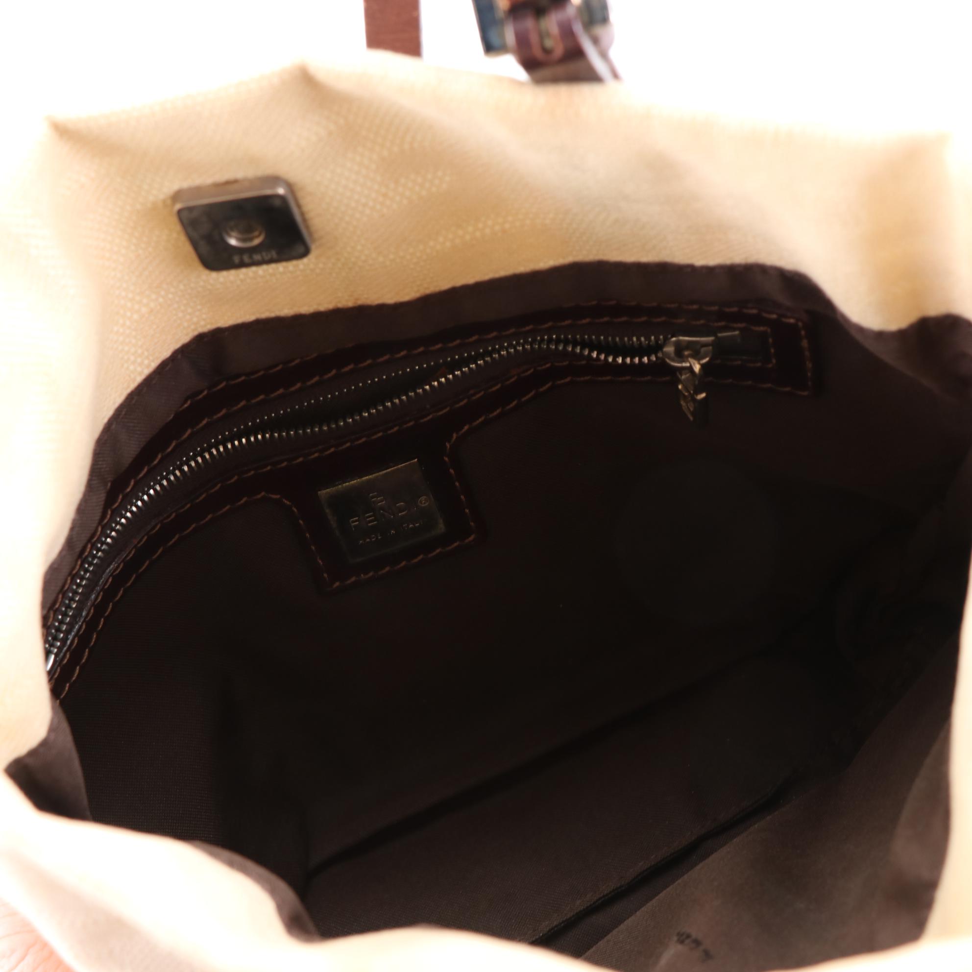 Fendi Zucca Canvas Mini Shoulder Tote with Leather Trim