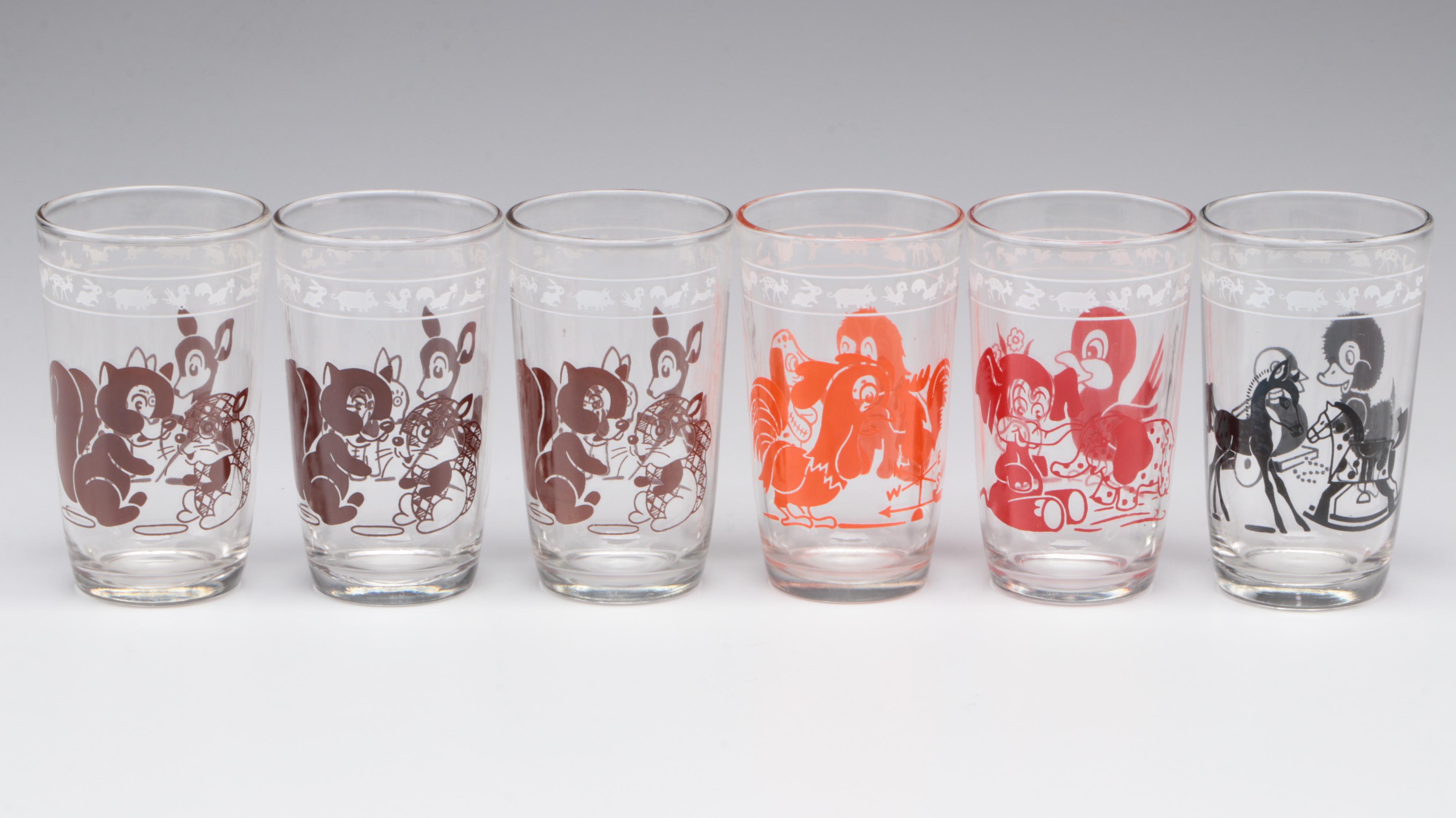 Barlett-Collins Swanky Swig "Kiddie Cup" Glasses and Cracker Jack Tin