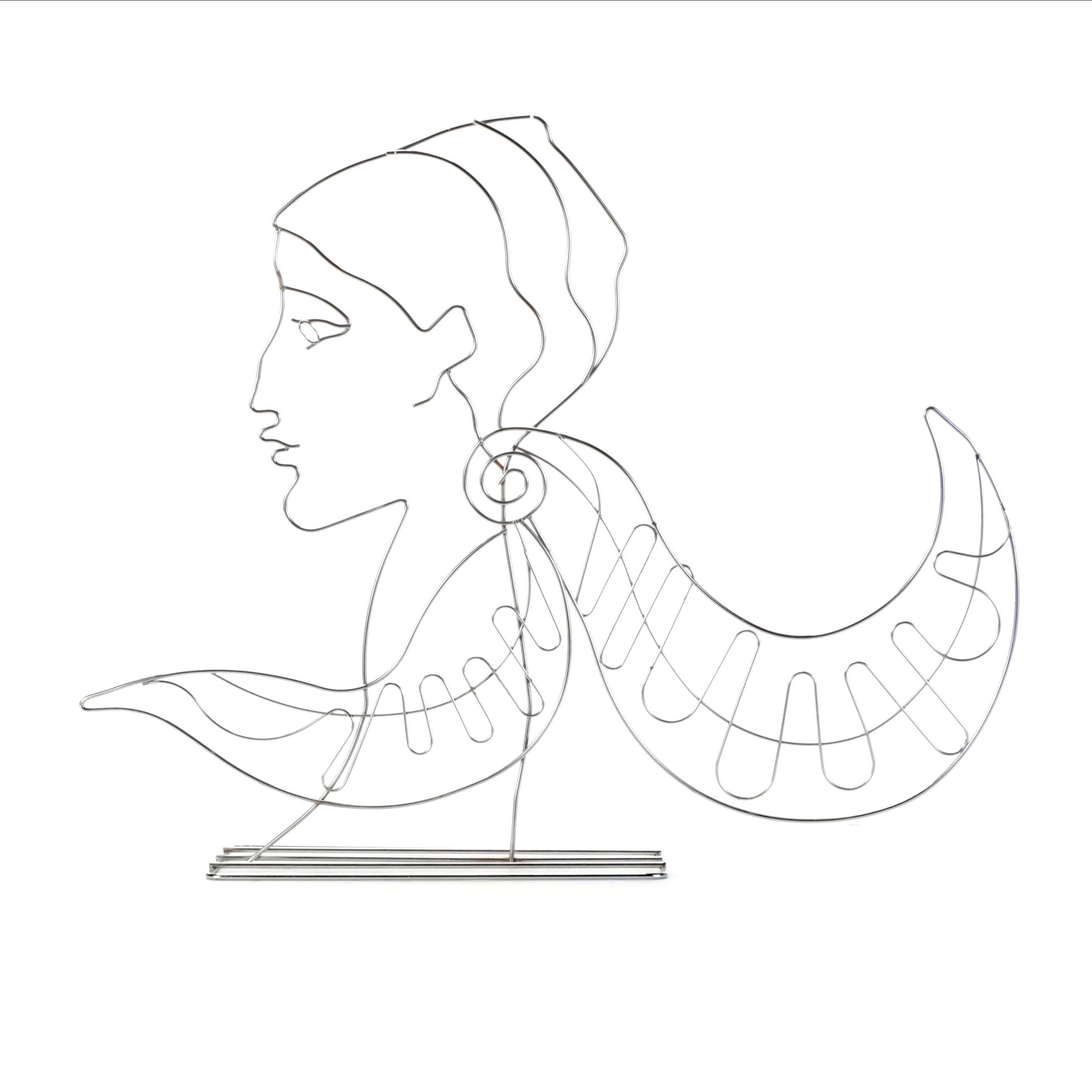 Chrome Wire Sculpture of a Female Bust