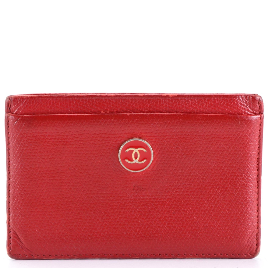 Chanel Card Case in Red Caviar Leather with CC Enameled Logo