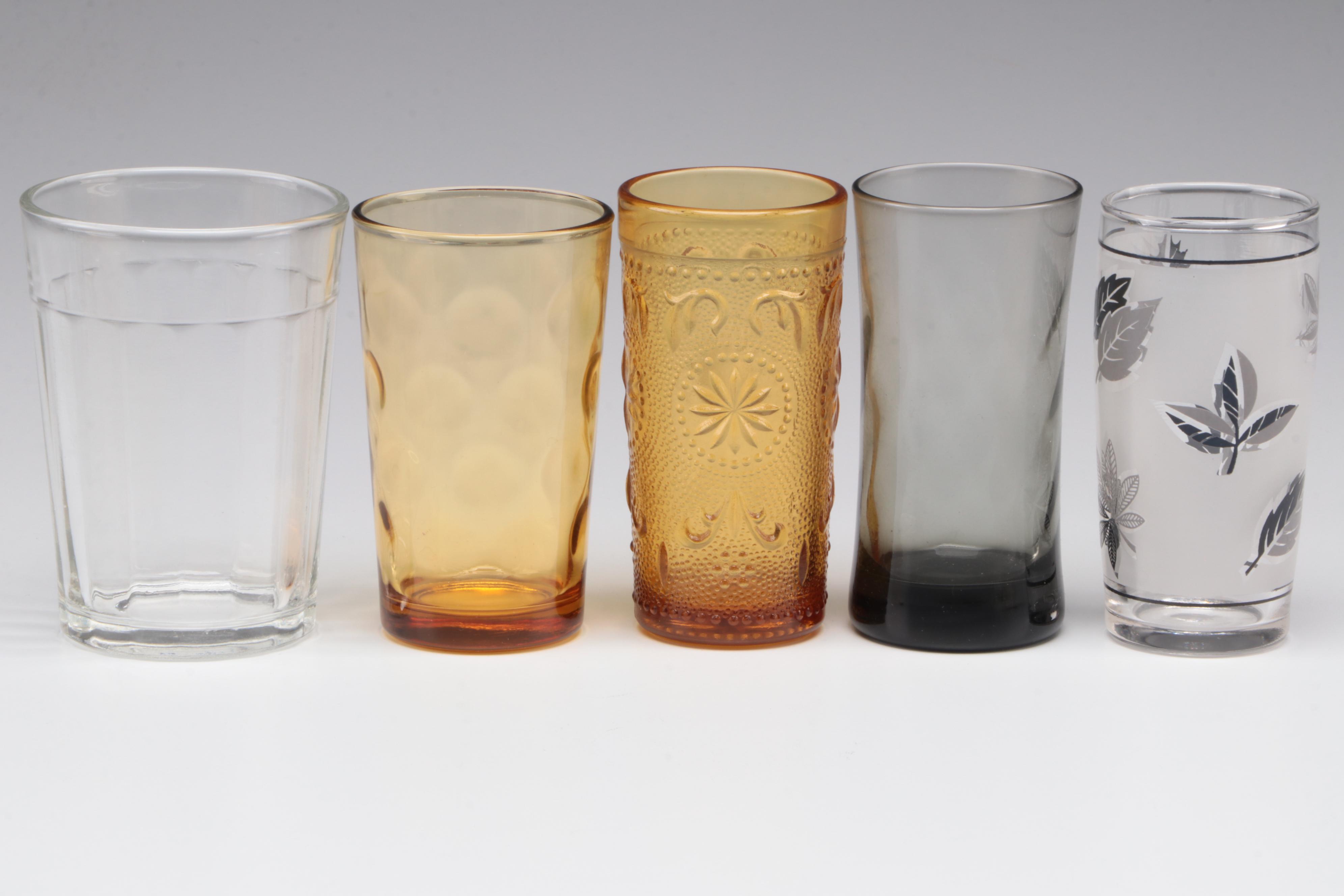 Mid Century Modern Style Frosted Silver Leaf and Other Glass Tumblers