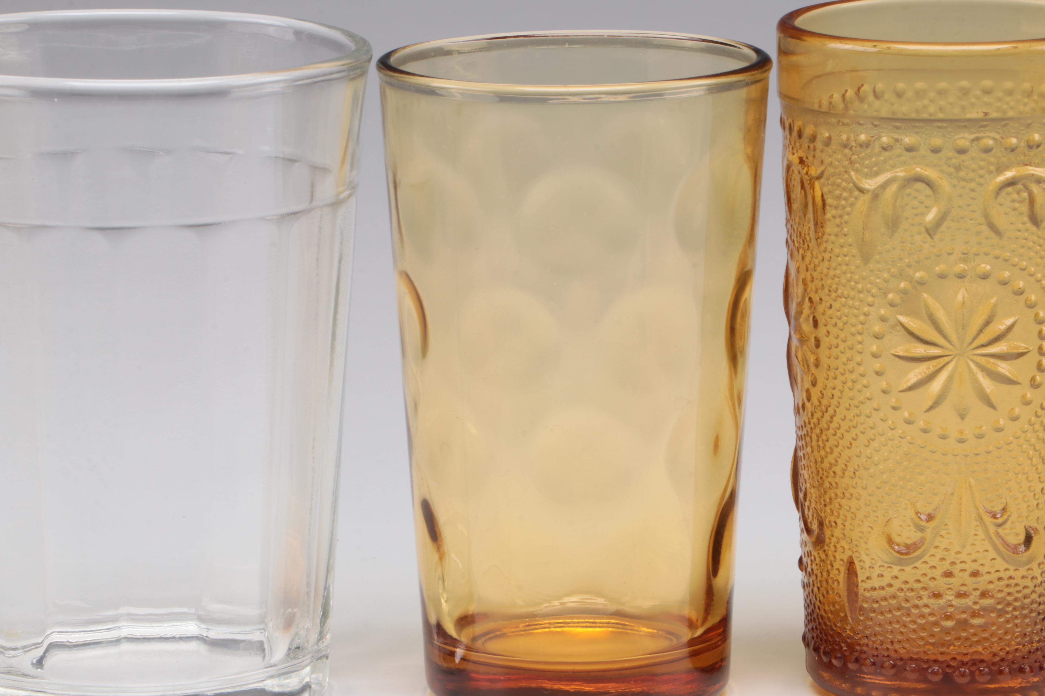 Mid Century Modern Style Frosted Silver Leaf and Other Glass Tumblers