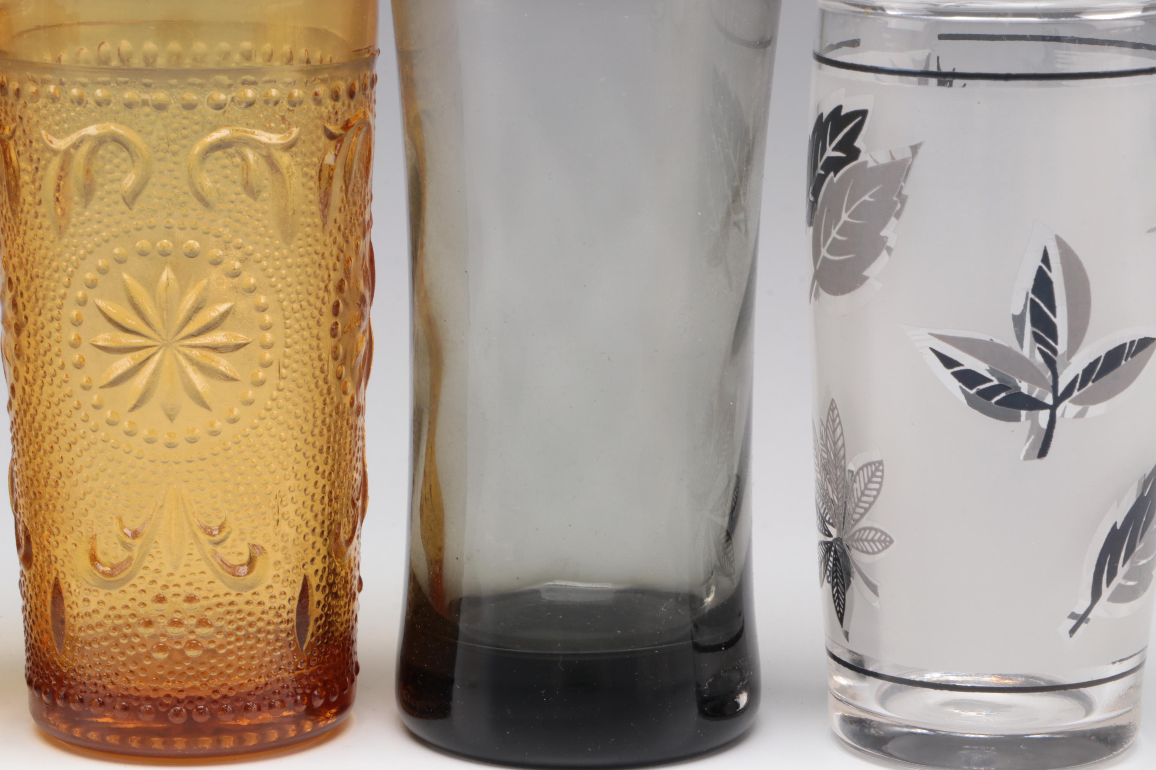 Mid Century Modern Style Frosted Silver Leaf and Other Glass Tumblers