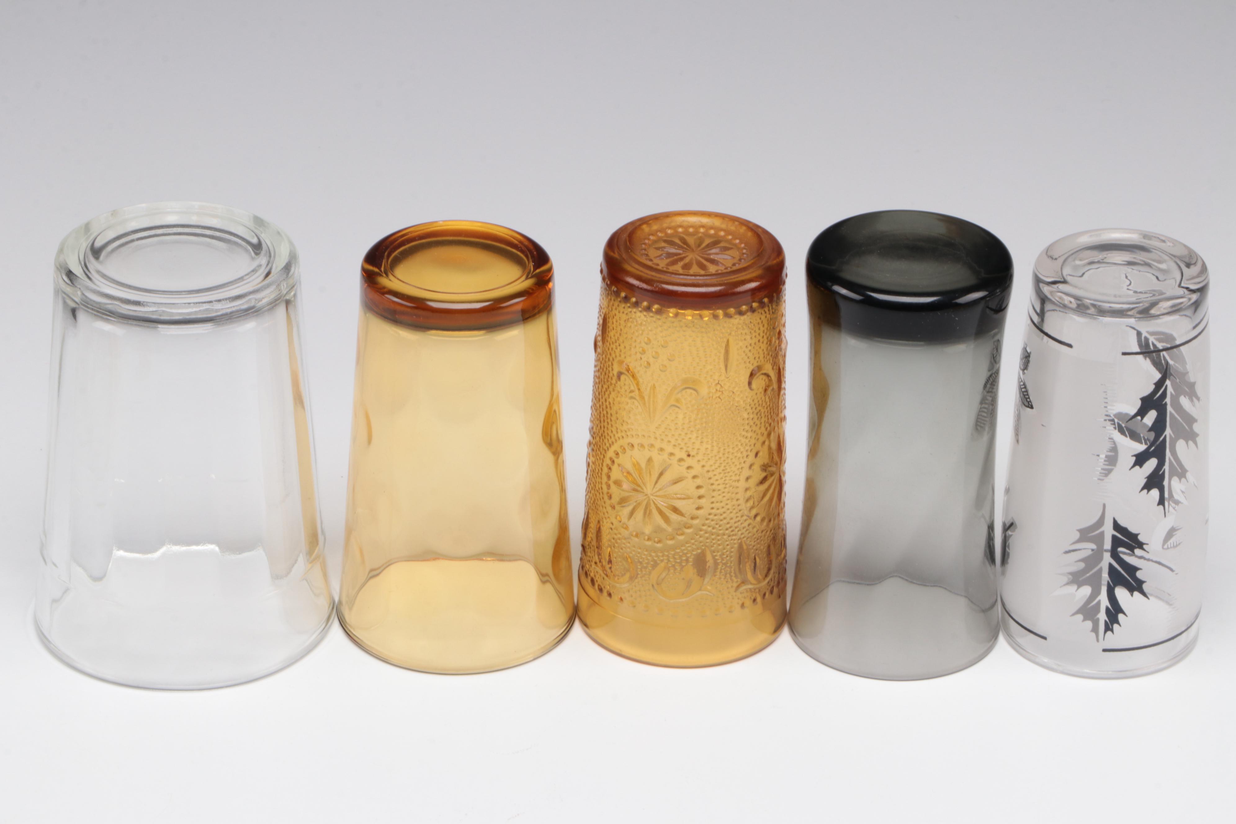 Mid Century Modern Style Frosted Silver Leaf and Other Glass Tumblers