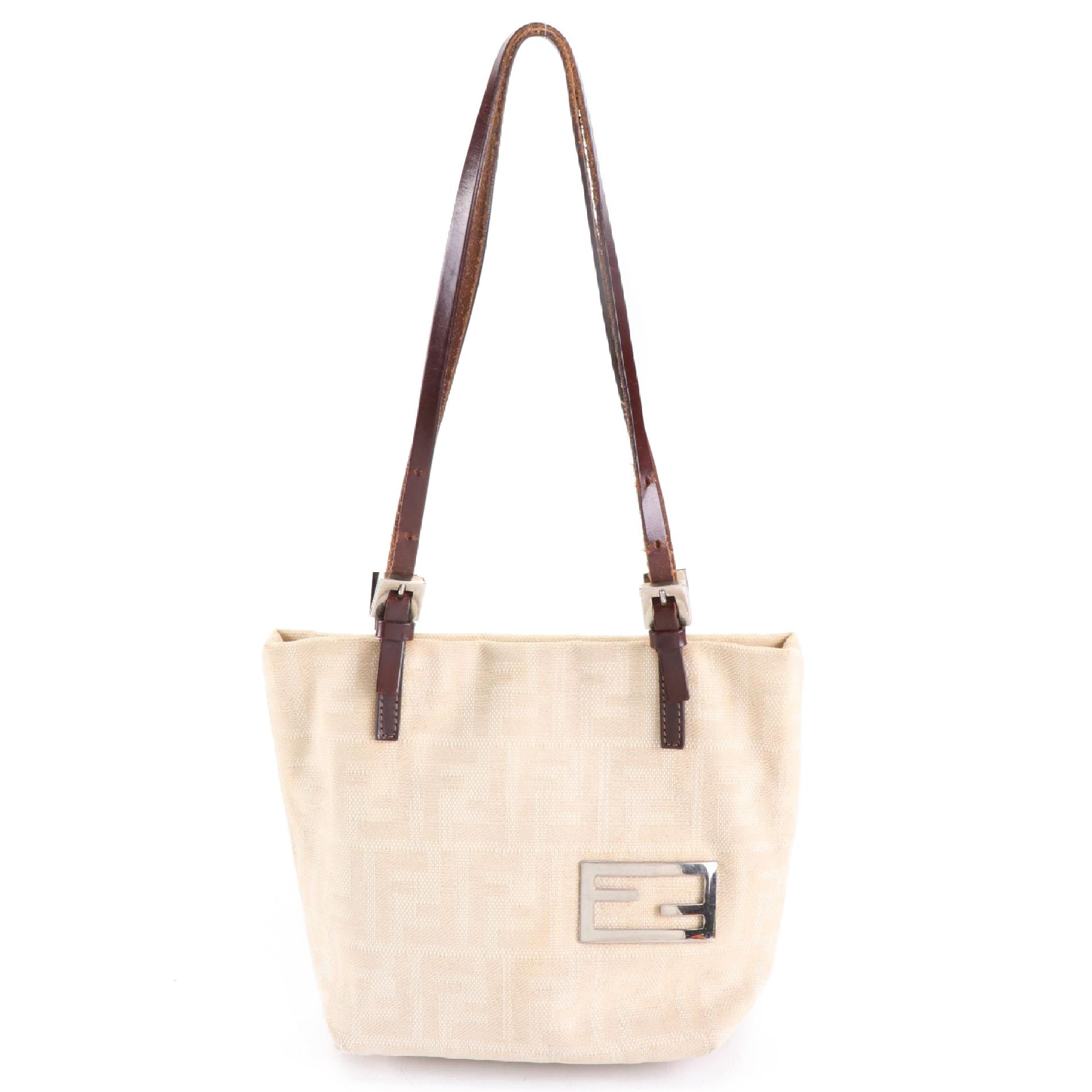 Fendi Zucca Canvas Mini Shoulder Tote with Leather Trim