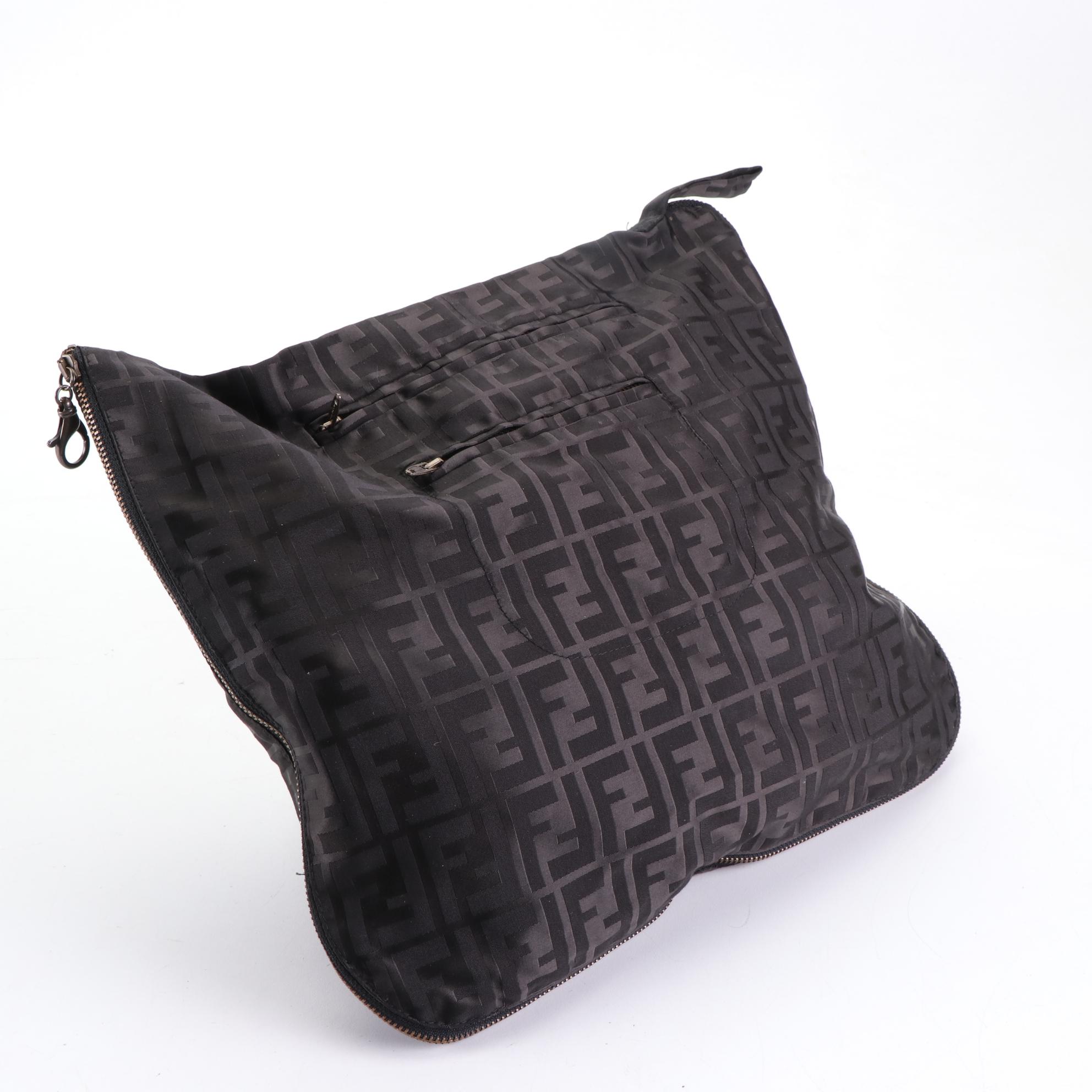 Fendi Black Zucca Jacquard Zip-Around Bag with Lobster Claw Zip