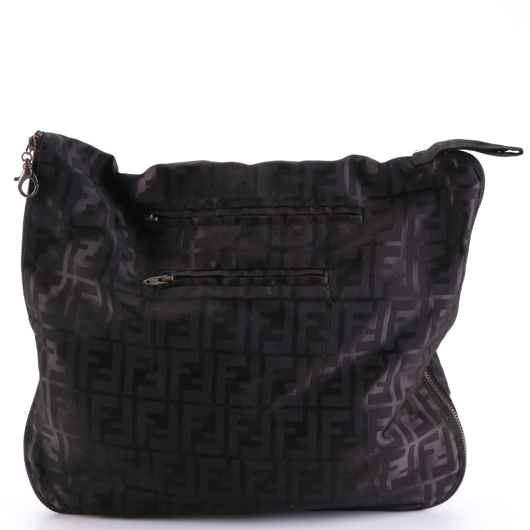Fendi Black Zucca Jacquard Zip-Around Bag with Lobster Claw Zip