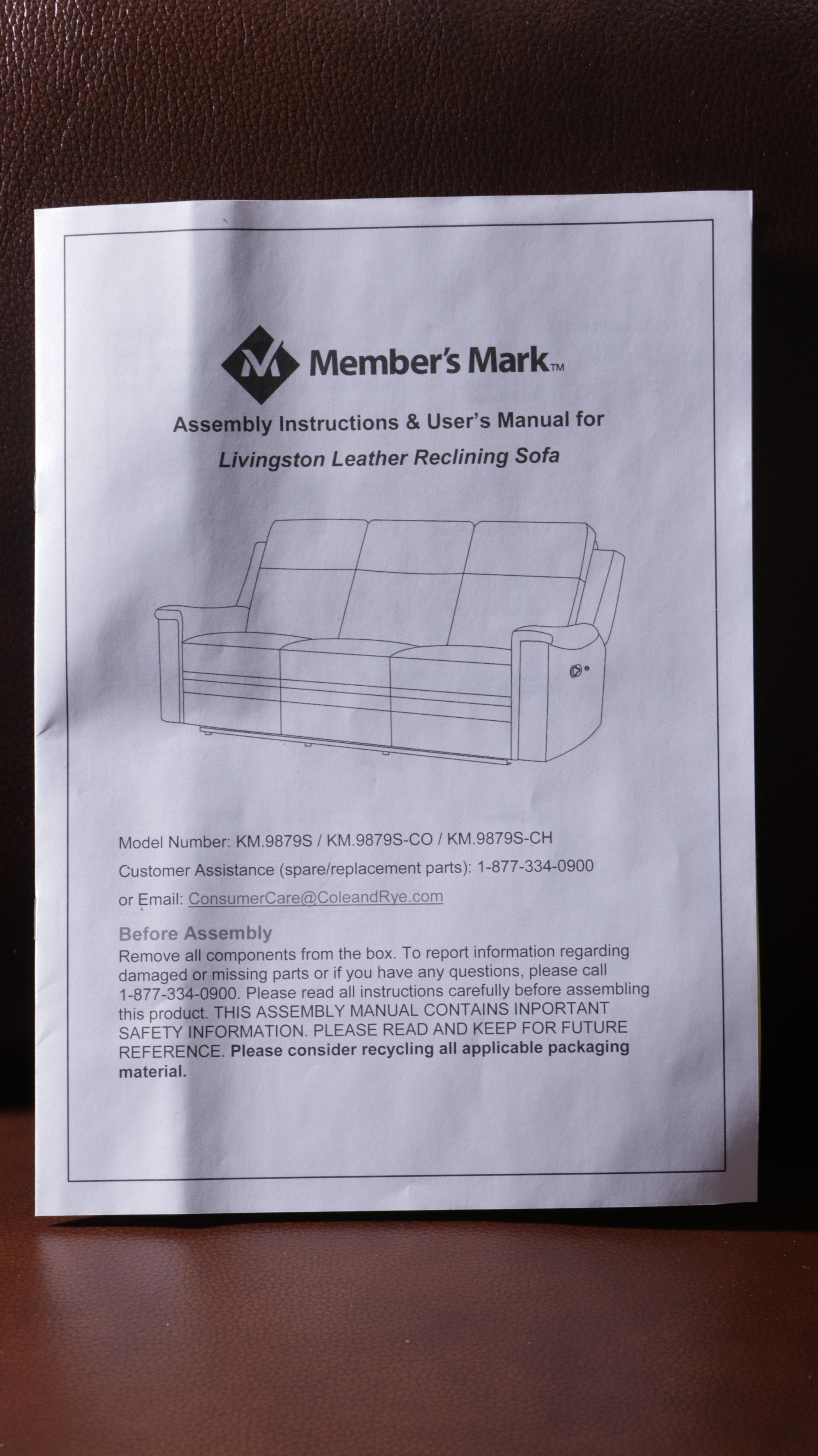 DRT Member's Mark Livingston Leather Reclining Sofa