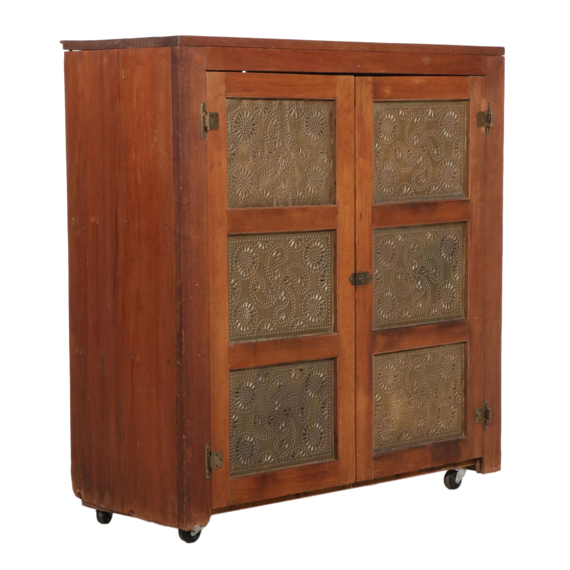 American Primitive Walnut Six-Tin Pie Safe, 19th Century