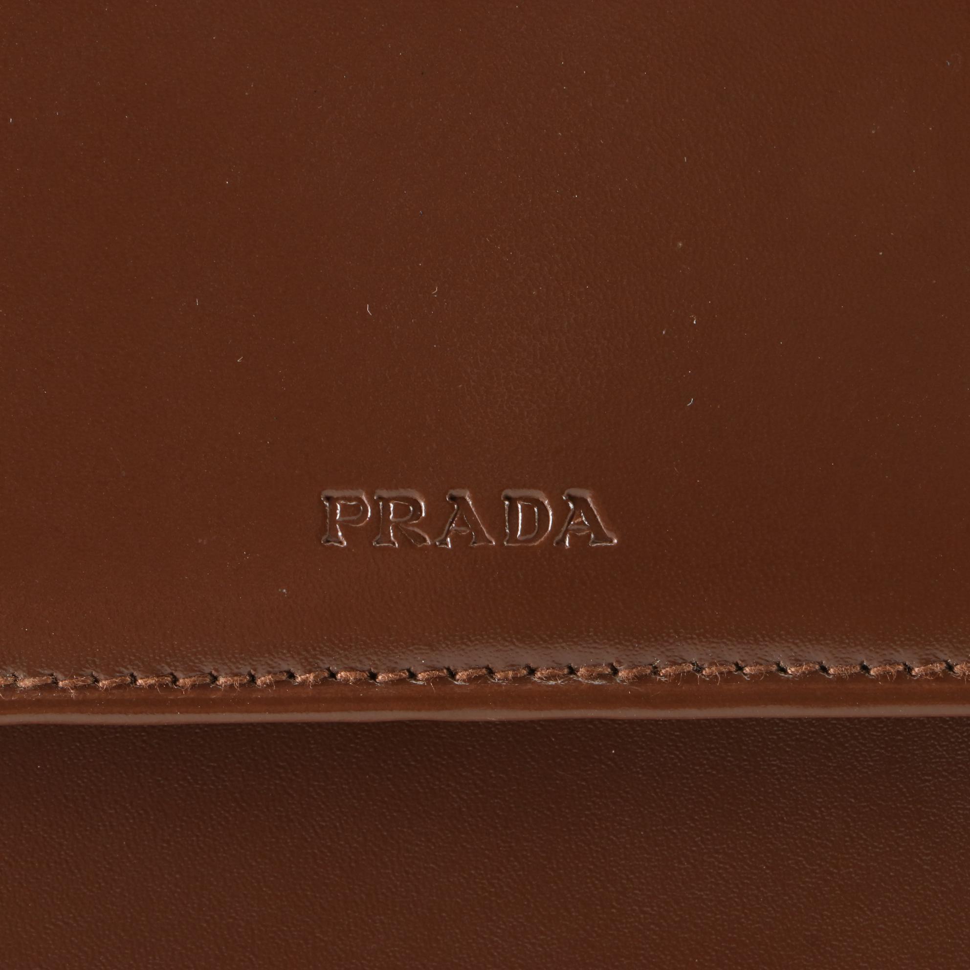 Prada Compact Wallet in Smooth Brown Leather